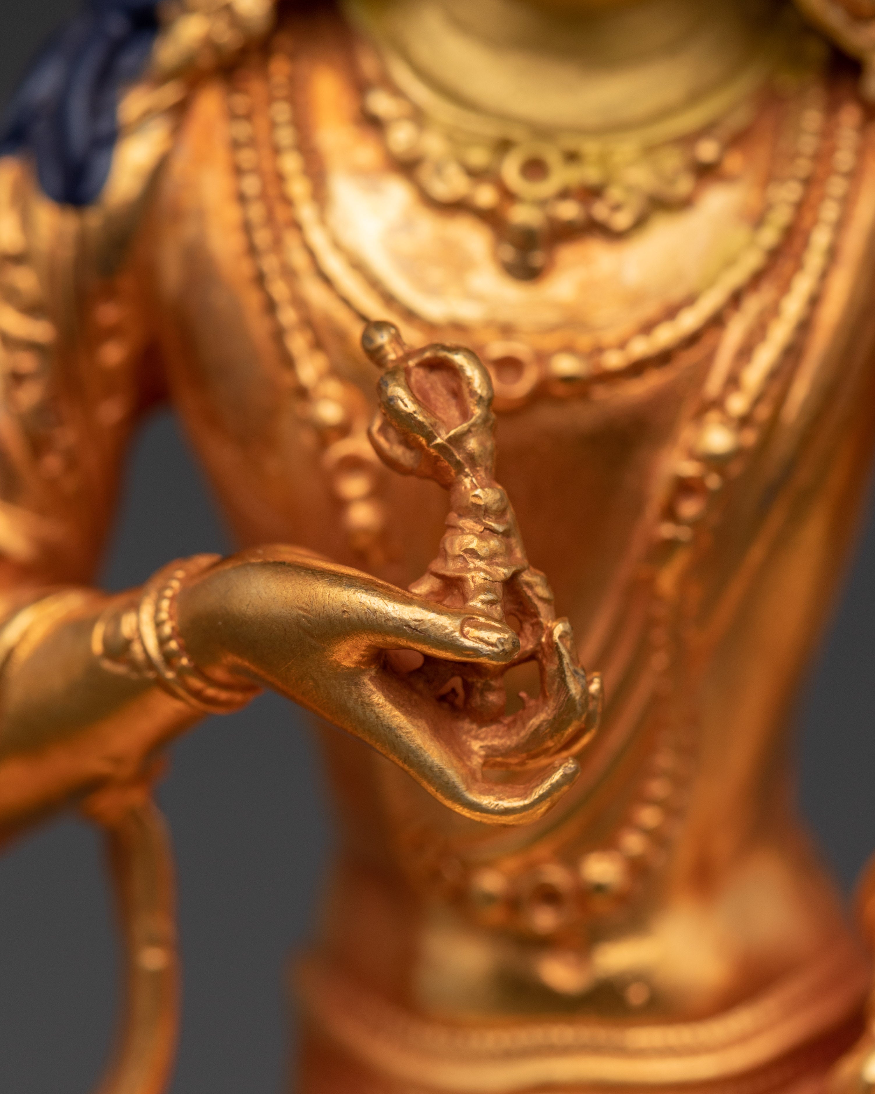 Vajrasattva Copper Sculpture | Gold-Plated Buddhist Deity Holding Vajra & Bell