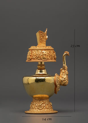 Large Gold-Plated Tibetan Bhumba Ritual Set | Spiritual Temple Decor