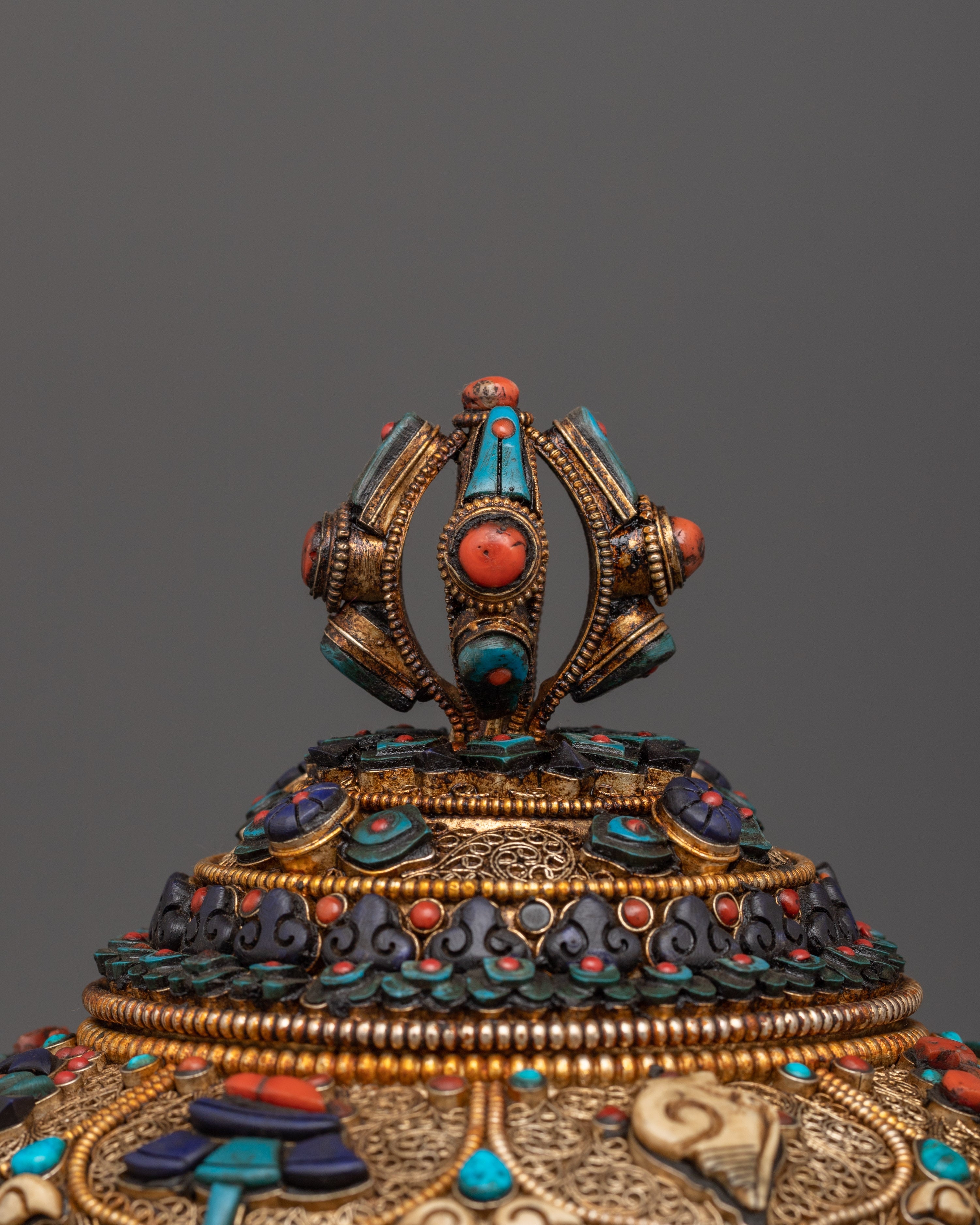 Tibetan Rice Bowl with Coral | Buddhist Altar Offering Bowl Decor