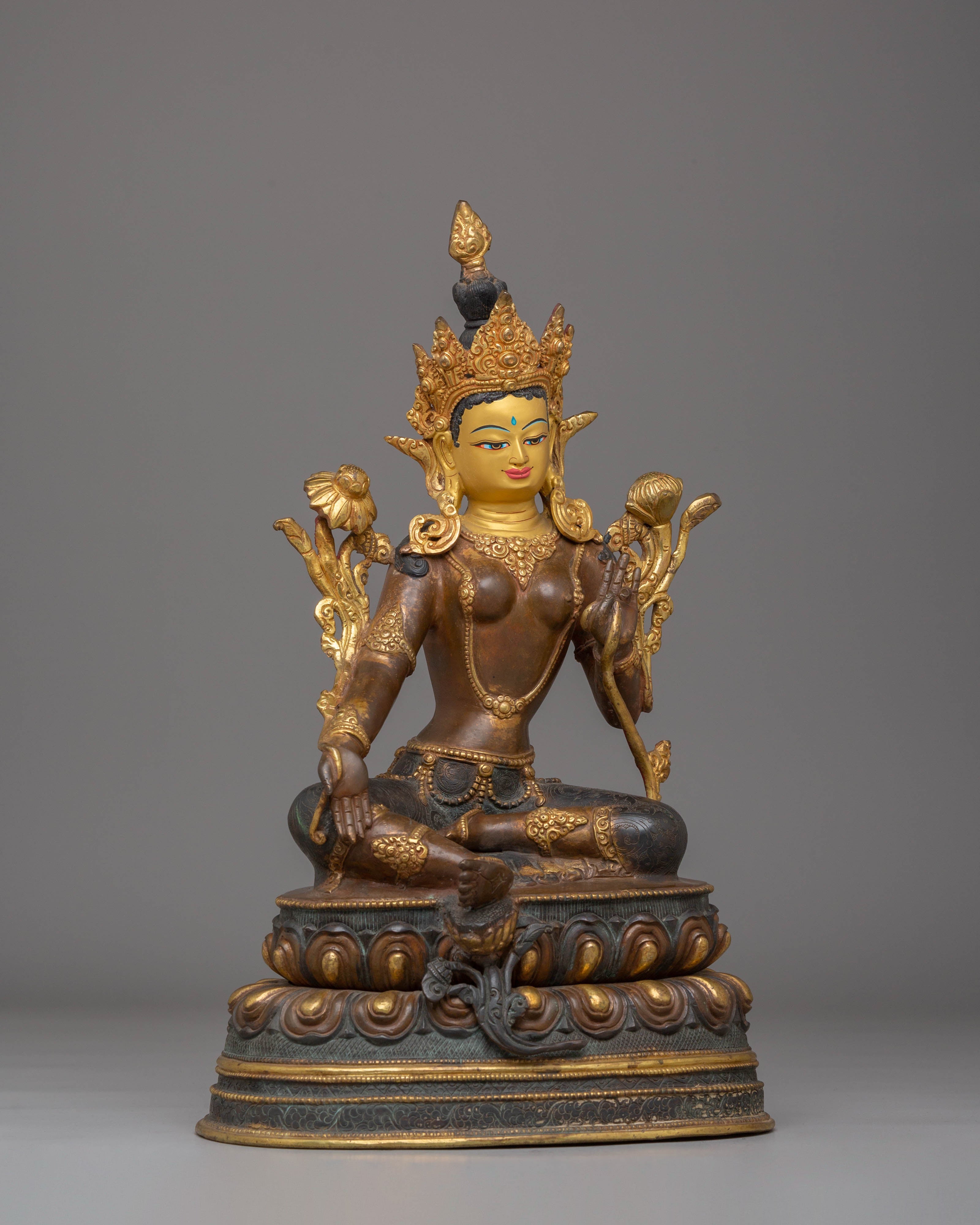 24K Gold Glided Statue of Green Tara | Enlightened Tara