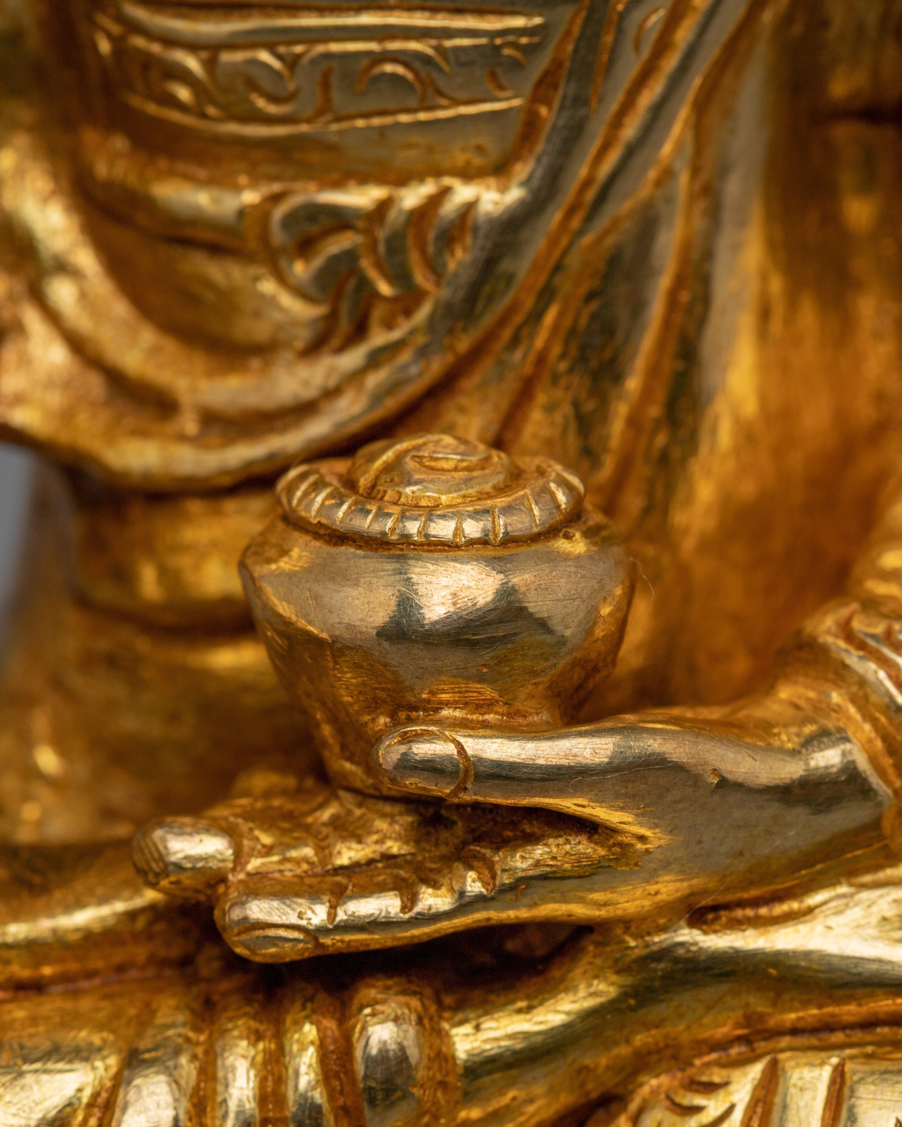 Shakyamuni Buddha Enlightened Presence Statue | 24K Gold Gilded Buddhist Sculpture