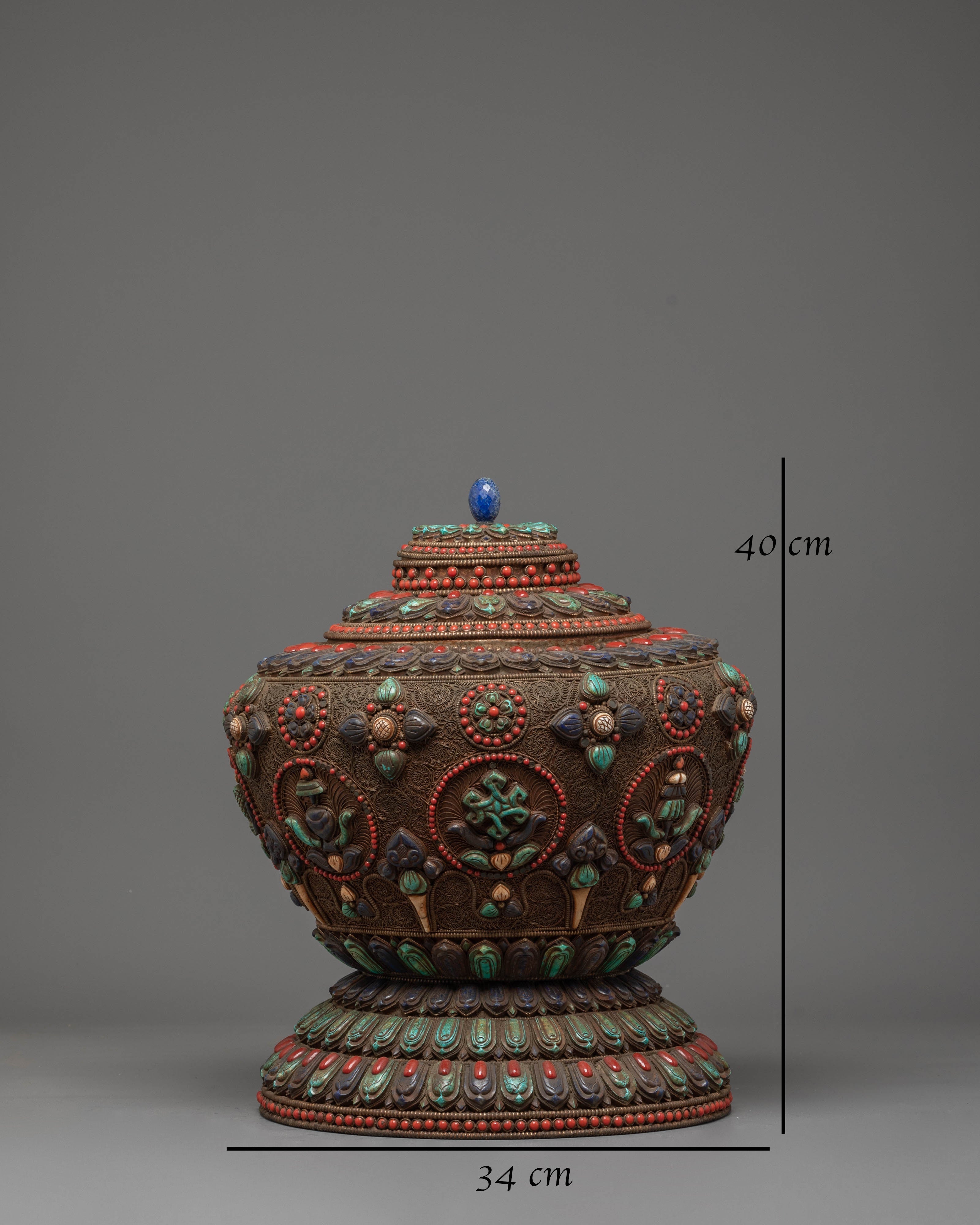 Tibetan Buddhist Rice Pot | Himalayan Offering Vessel Decor