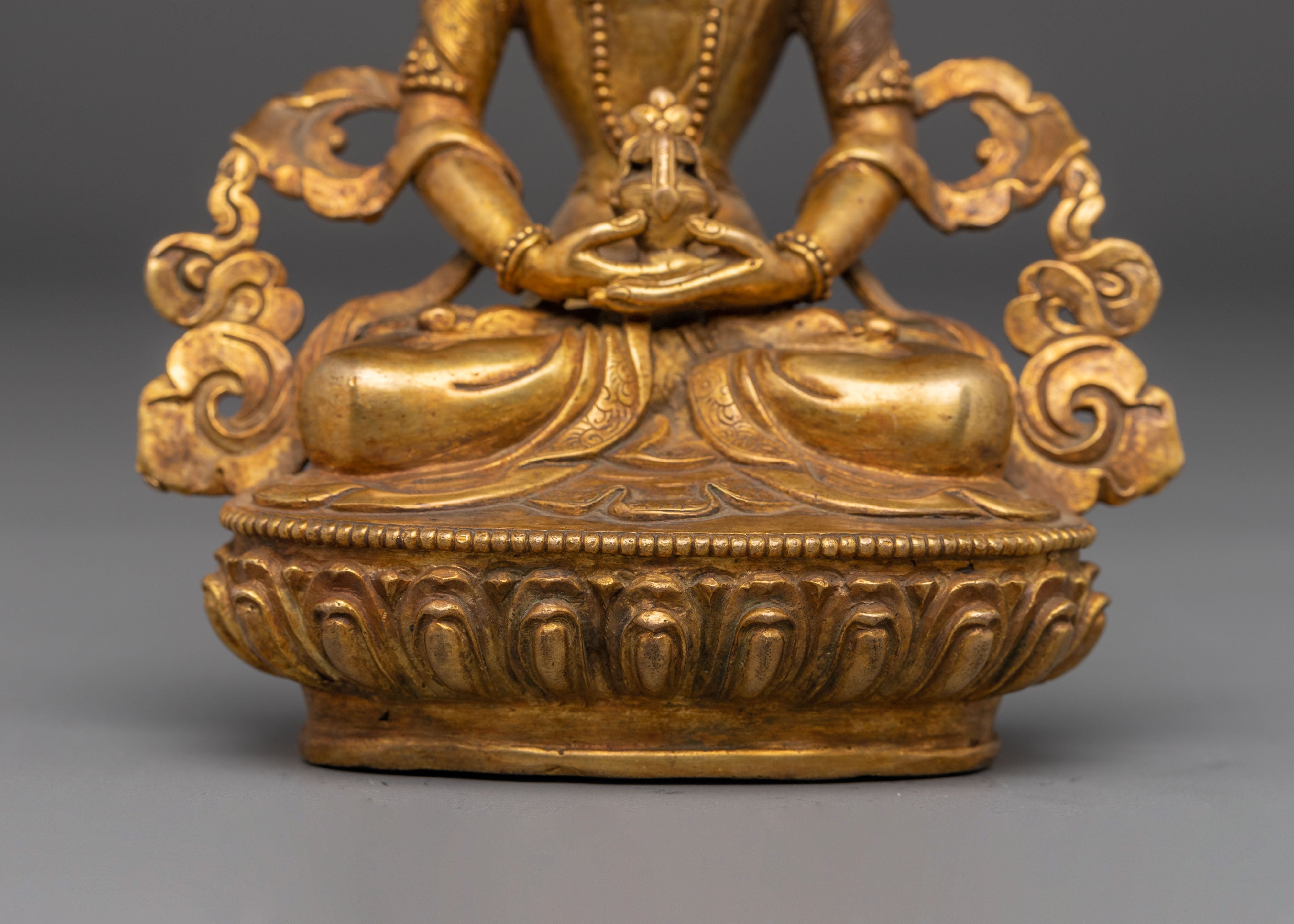 Handmade Amitayus Statue with Antique Finish | Meditation Idol