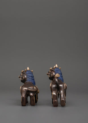 Tibetan Snow Lion Statue Set | Handcrafted Buddhist Guardian Figures
