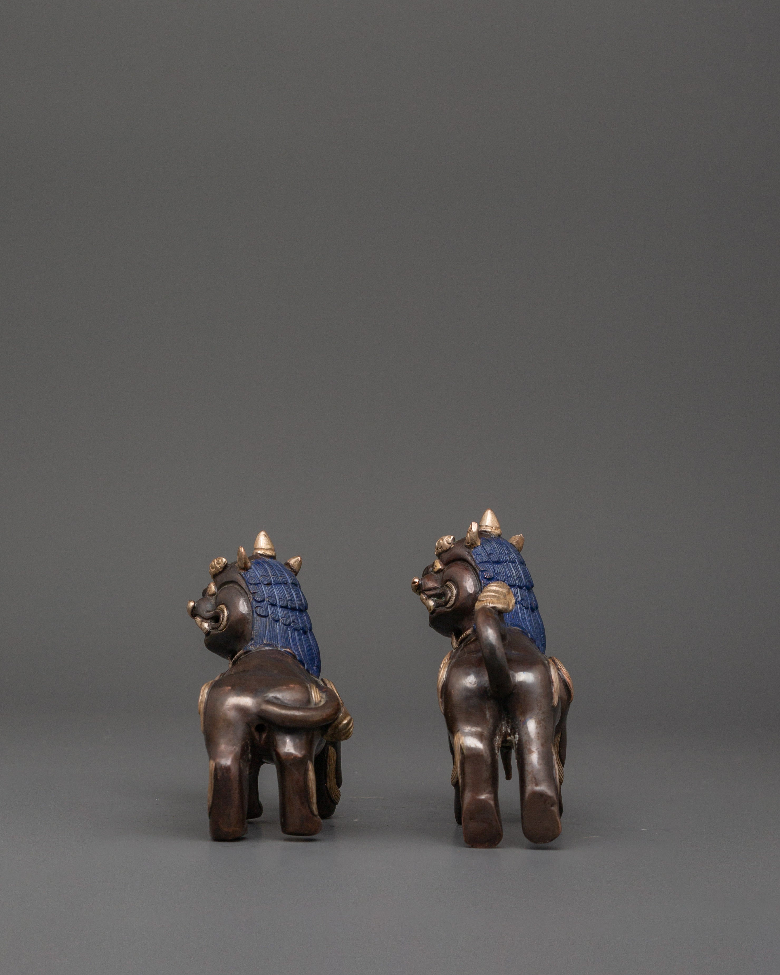 Tibetan Snow Lion Statue Set | Handcrafted Buddhist Guardian Figures