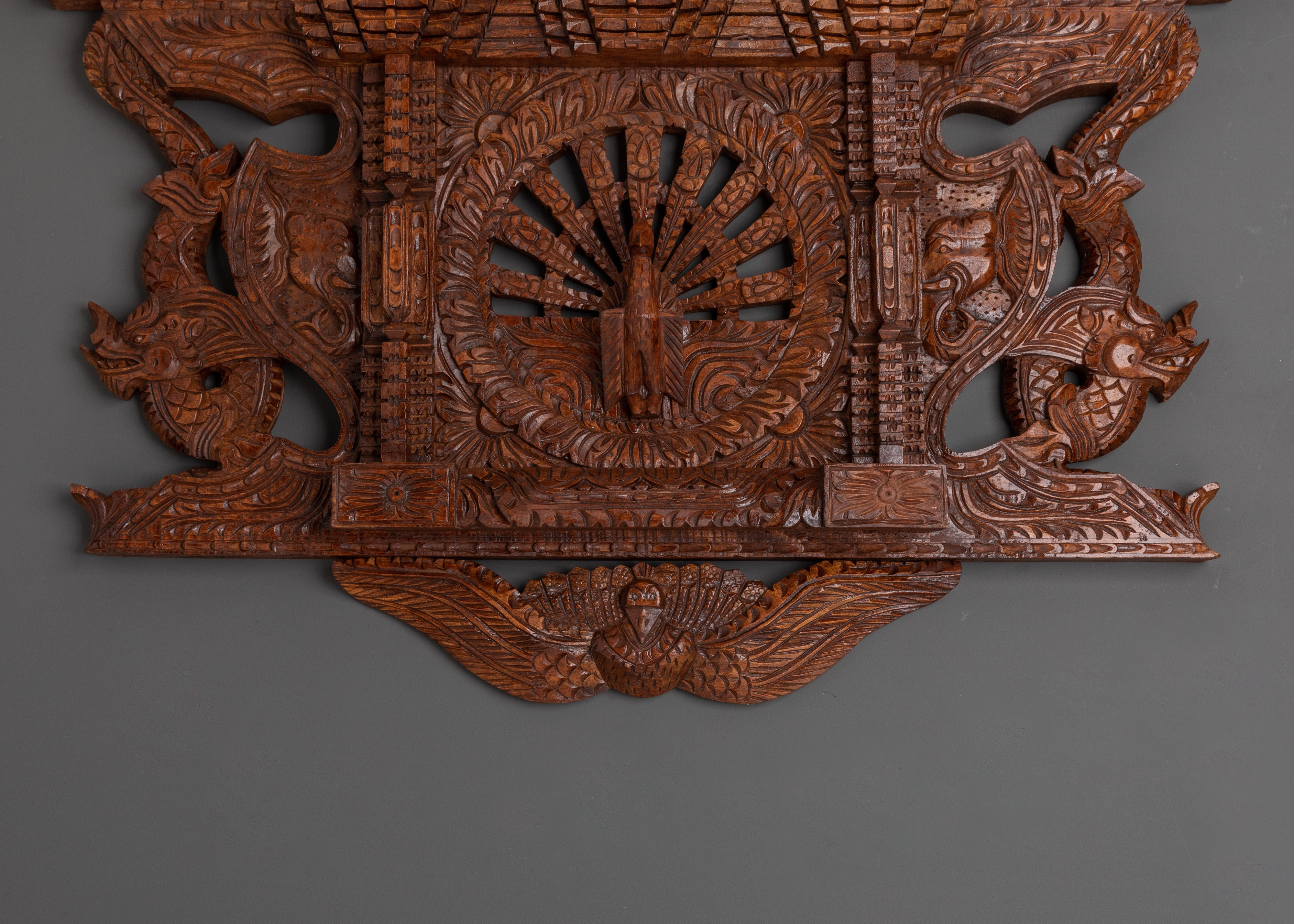 Hand-Carved Peacock Adina Wood Wall Art | Traditional Home Decor Sculpture
