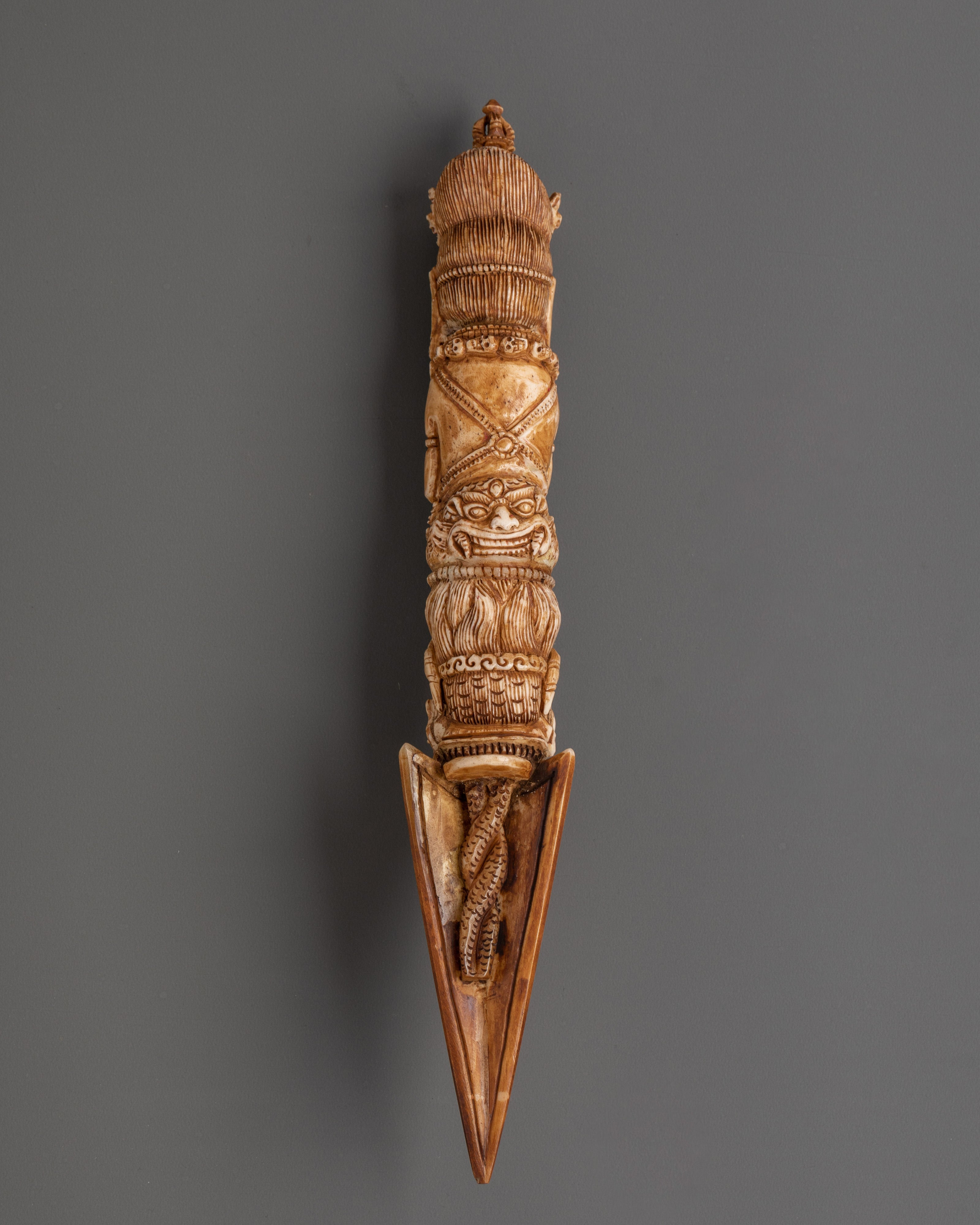 30.5 cm Buffalo Bone Phurba | Hand-Carved Ritual Dagger for Spiritual Purification