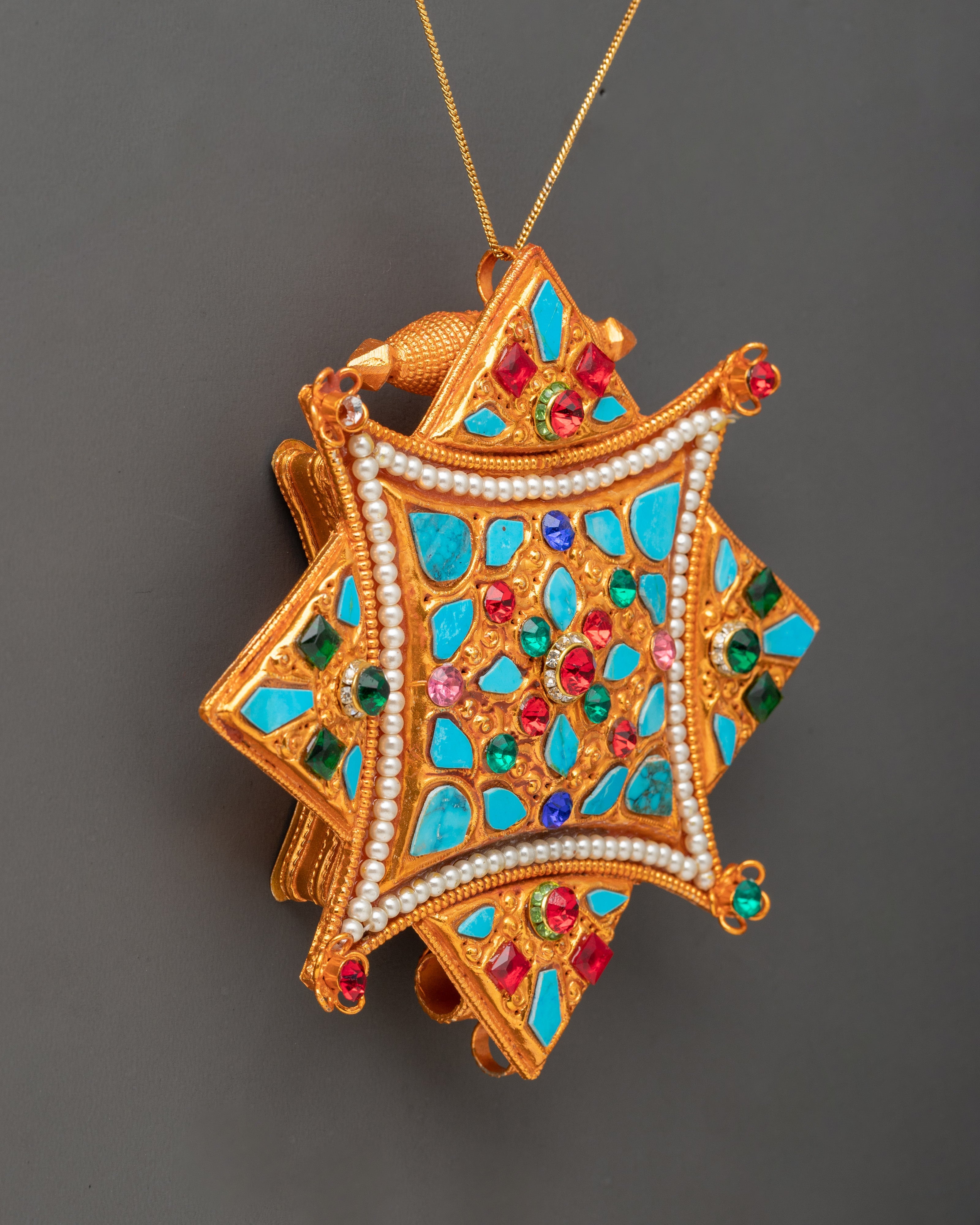 Star-Shaped Tibetan Ghau Box Locket | Gold Plated Amulet Pendant