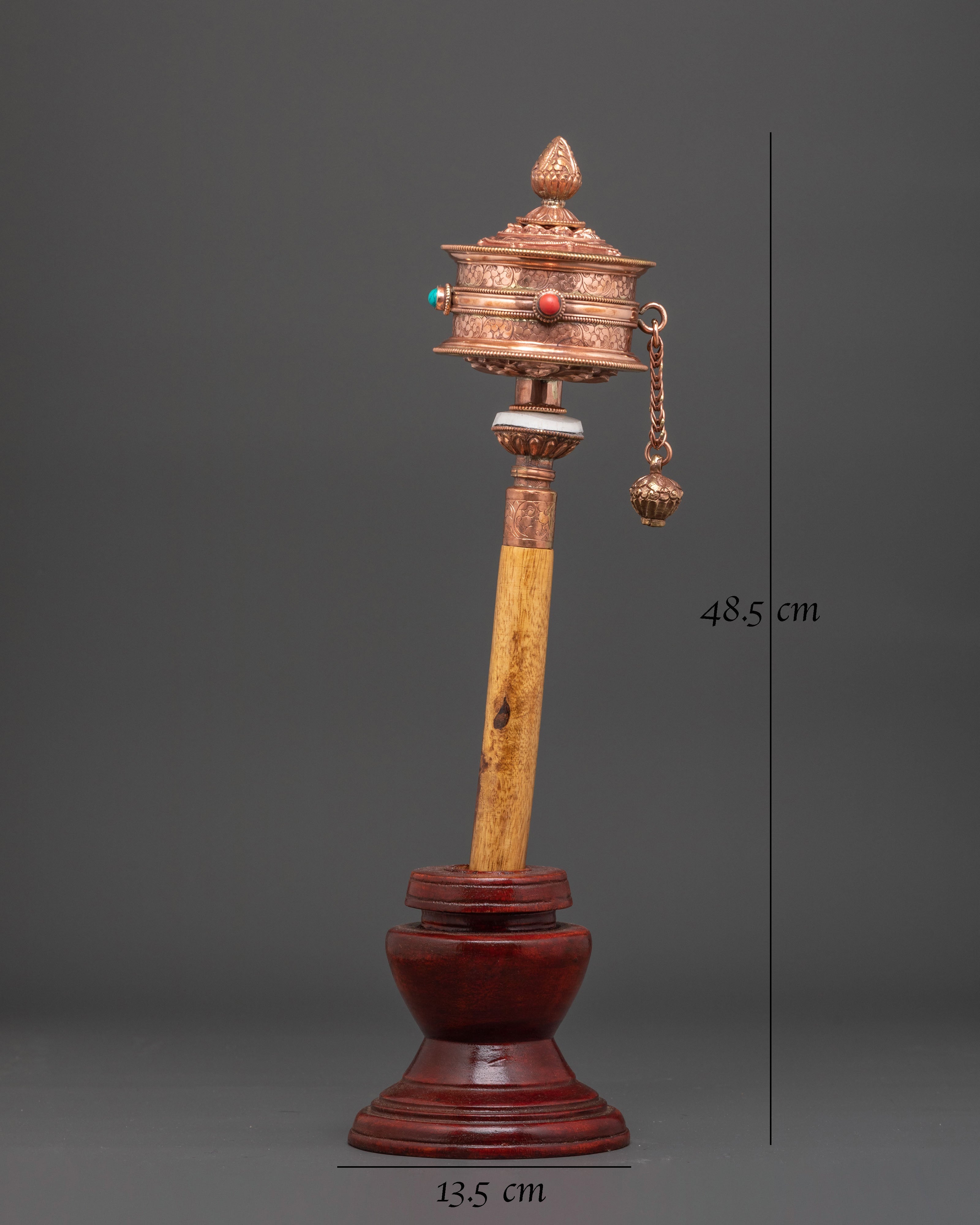 Tibetan Traditional Prayer Wheel with Turquoise & Coral Inlays