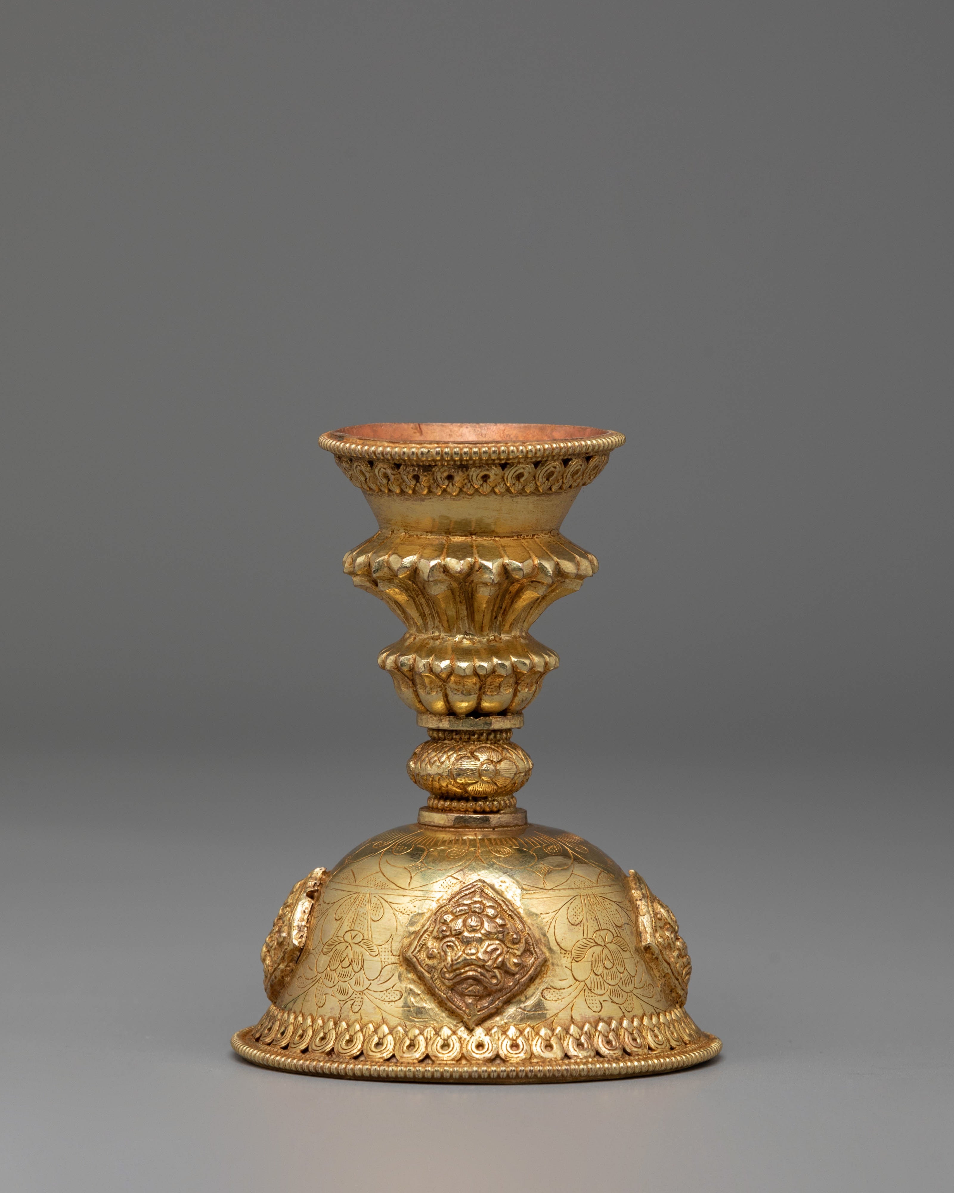 Light Offering Tibetan Butter Lamp | Handcrafted Copper Lamp with Fire Gold Finish