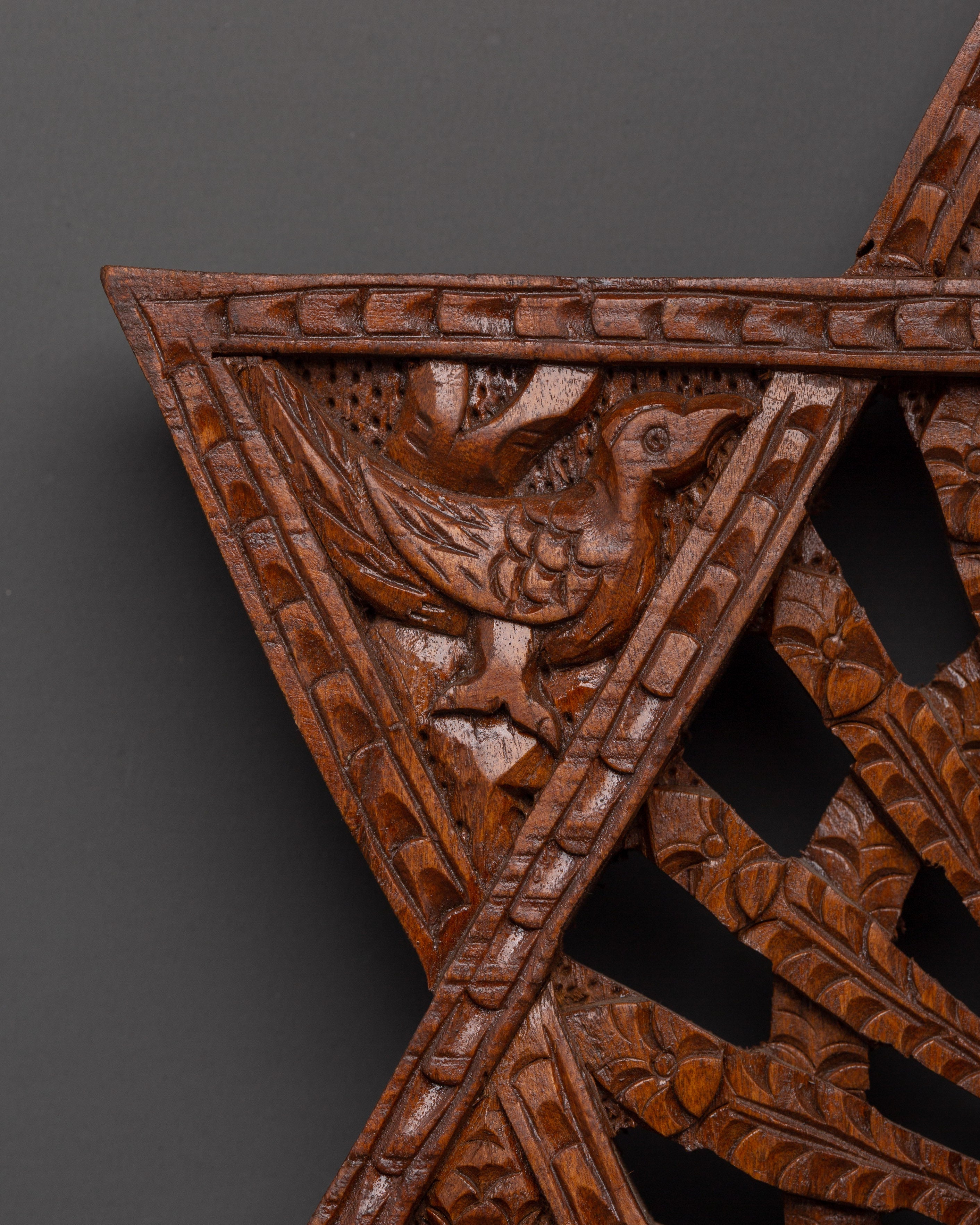 Traditional Star Peacock Wall Art | Hand Carved Wooden Wall Decor