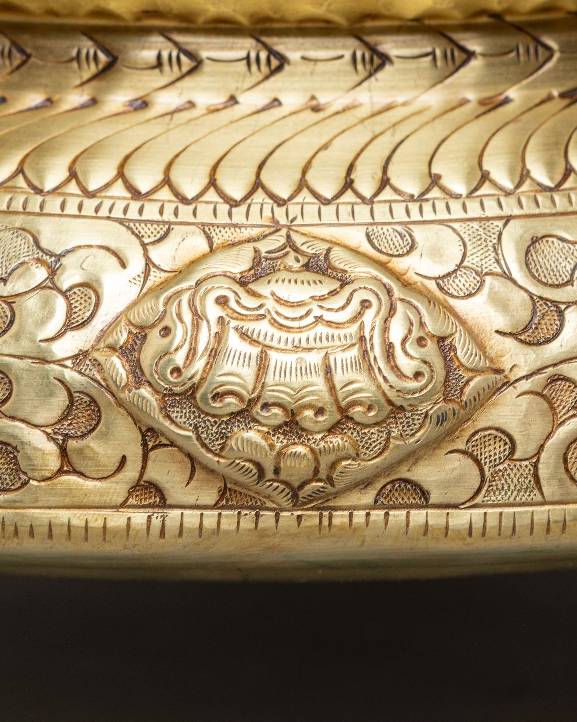 Decorative Offering Urli Bowl | Sacred Vishva Vajra Design with Elephant Trunk Stand