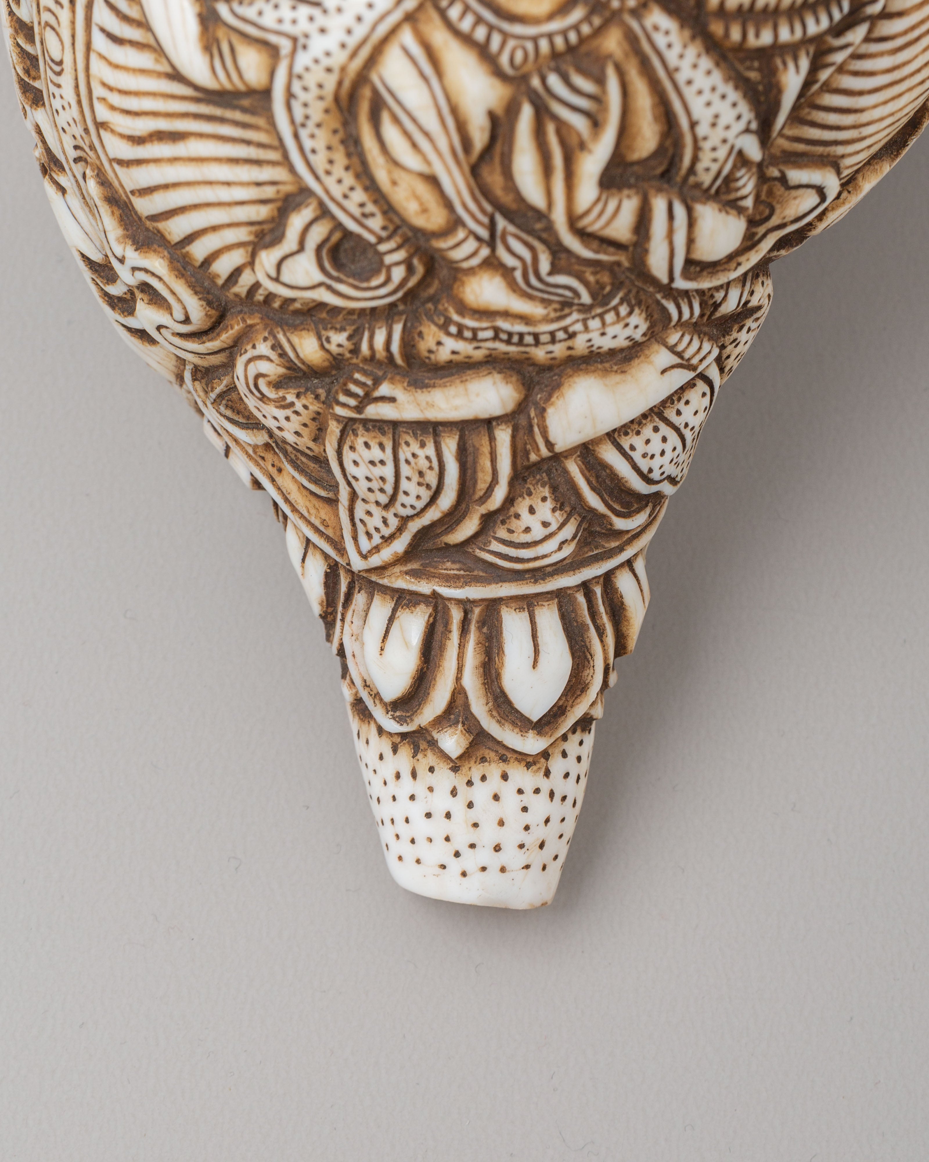 Tibetan Manjushri Carved Conch | Buddhist Decorative Shell