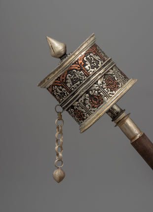 Copper and Wood Tibetan Prayer Wheel |  Spiritual Tool for Daily Prayers and Mindfulness