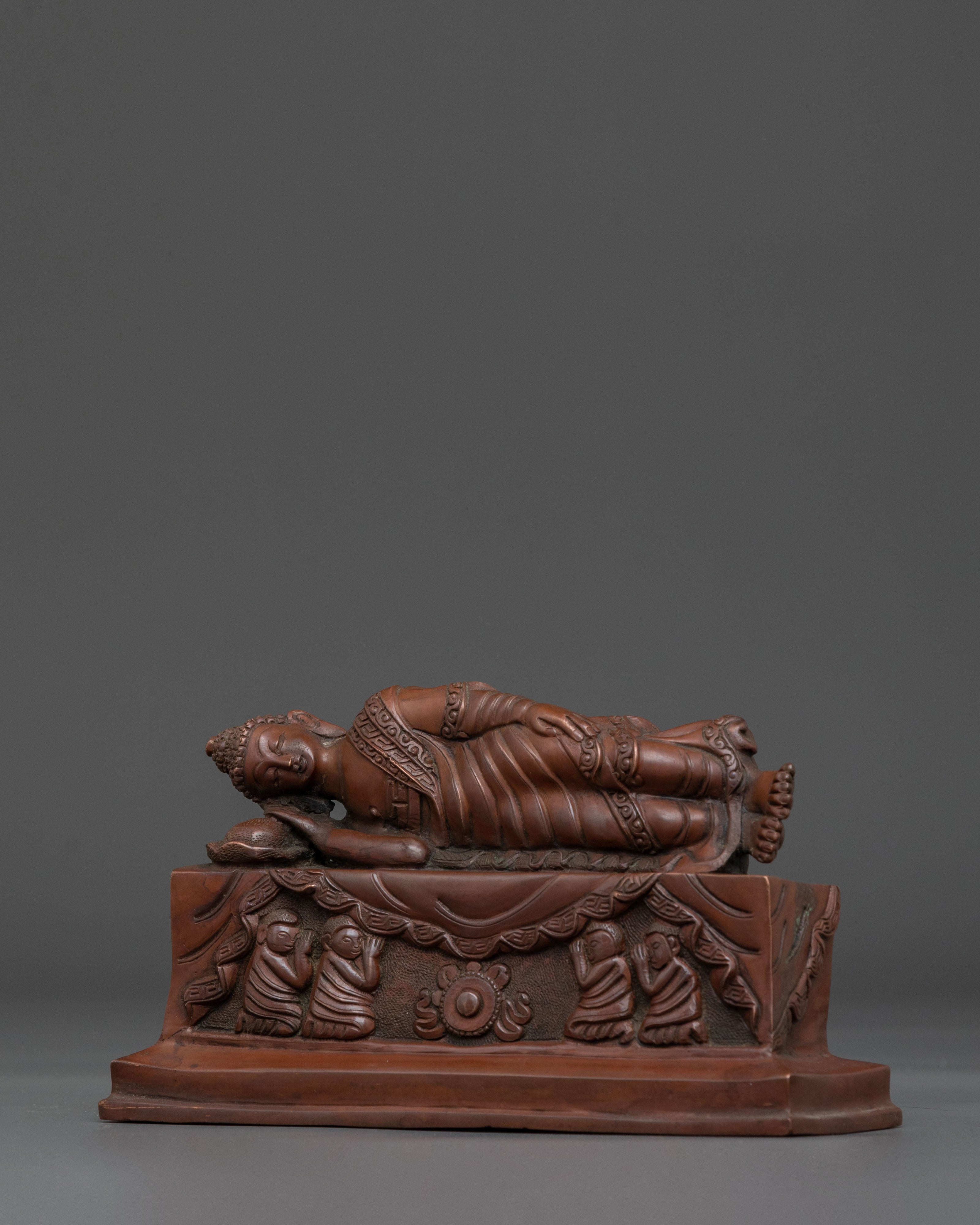 Sleeping Buddha Oxidized Copper Statue | Reclining Buddha Art