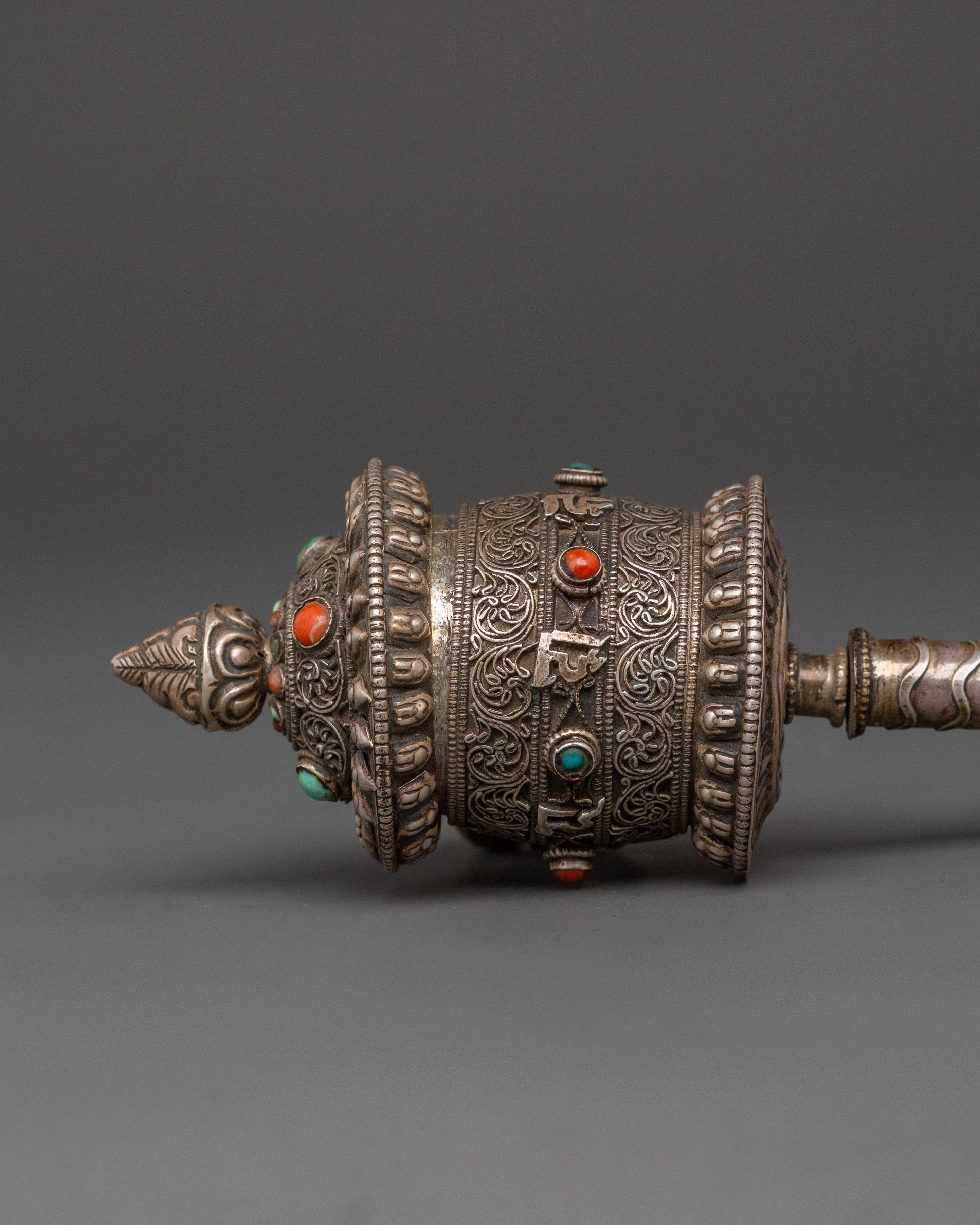 Tibetan Prayer Wheel 92.5% Silver | Handcrafted Spinning Mani Wheel