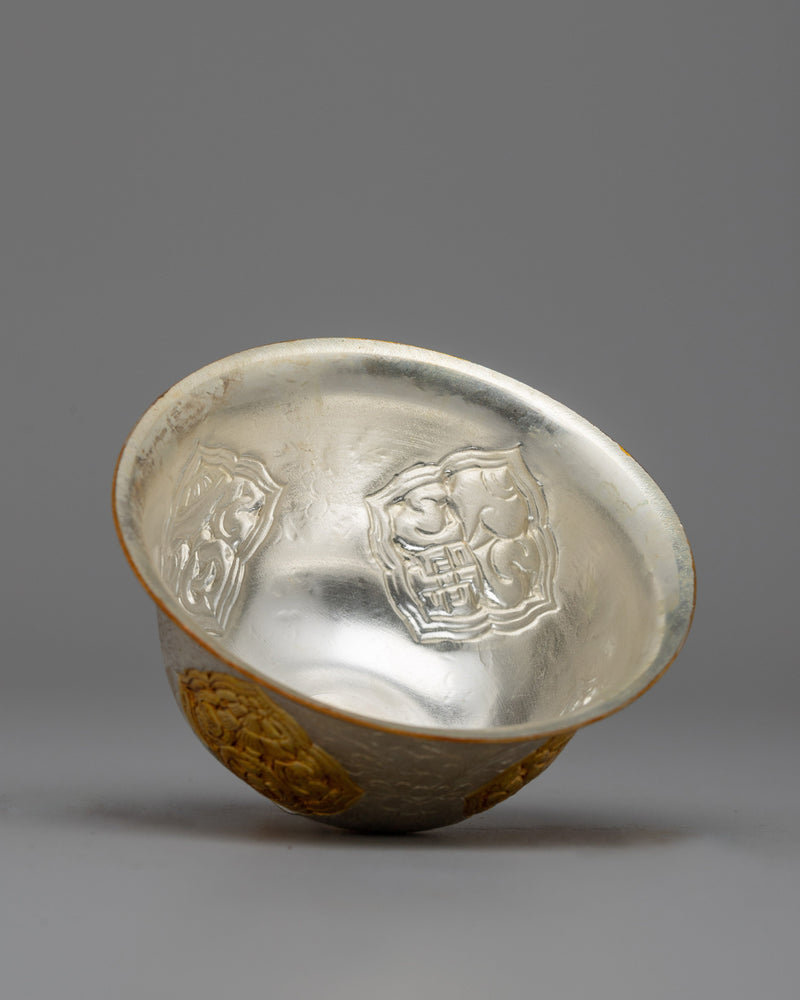 Sacred Tibetan Offering Bowl Set | Gold & Silver Plated Ritual Cups, Perfect for Altar Use