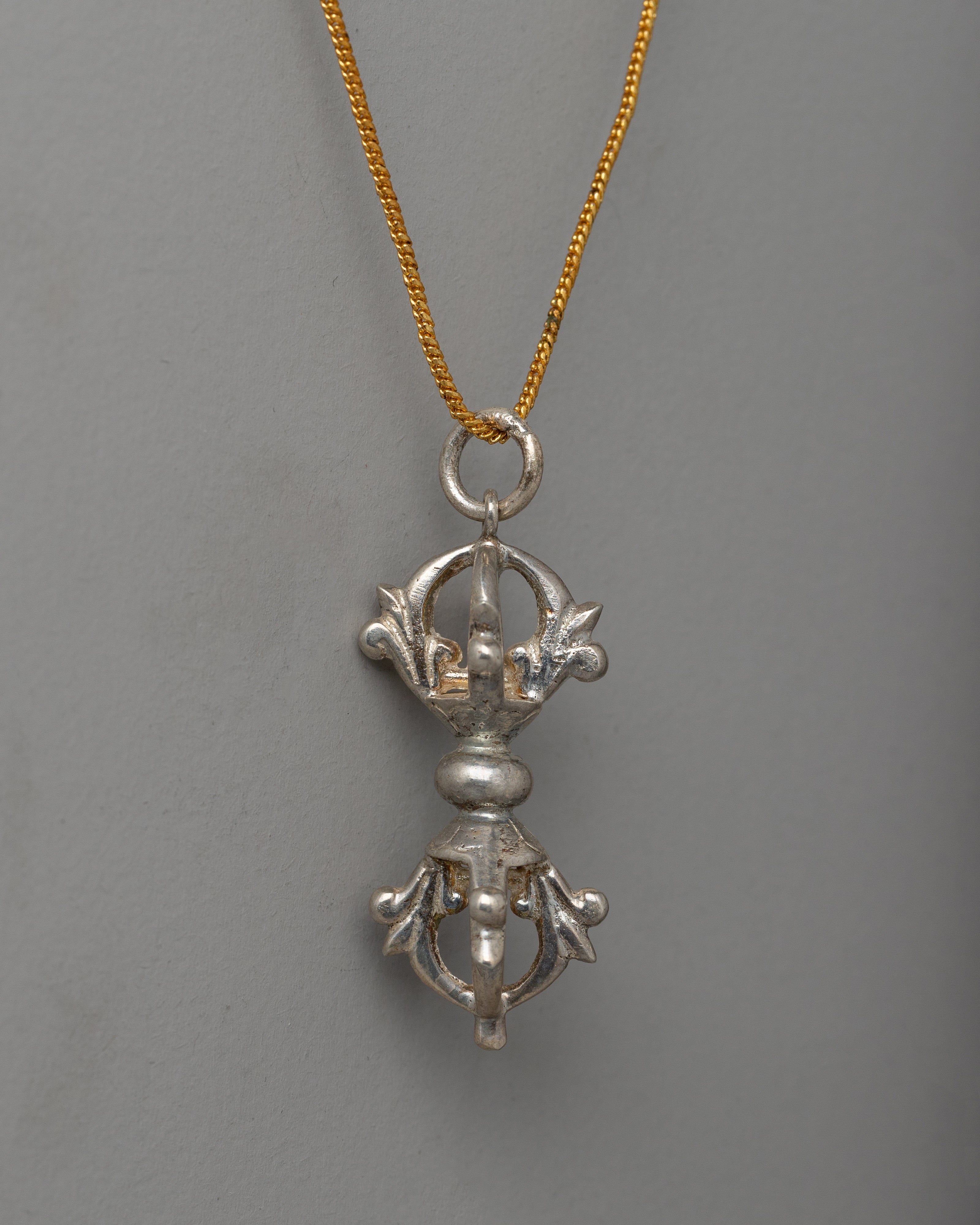 Handcrafted Silver Locket with Vajra | Tibetan Dorje Necklace