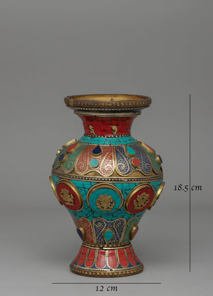 Tibetan Flower Vase with Brass | A Sacred Decorative Masterpiece