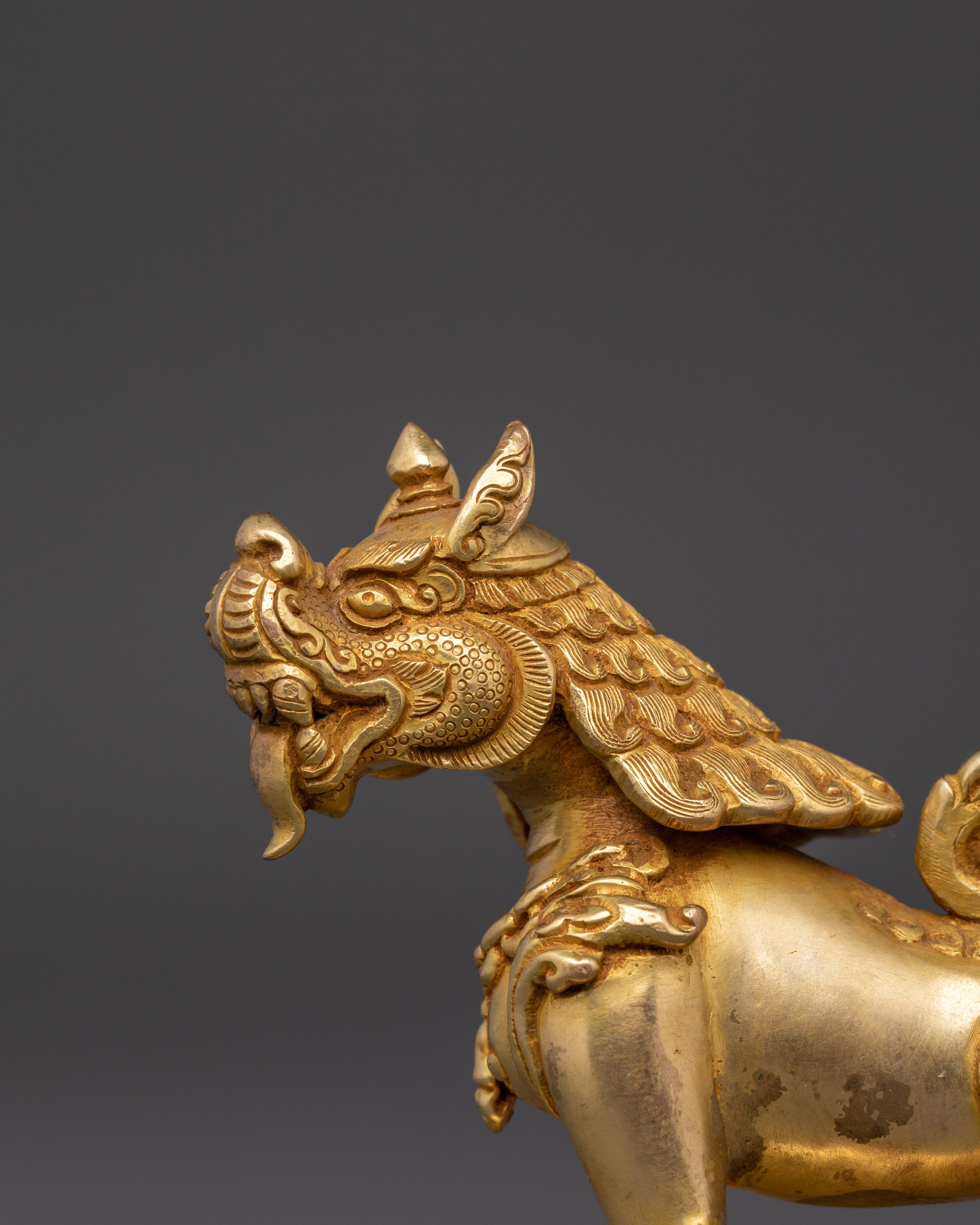Gold Plated Lion Statue Set | Set of Two Temple Guardians