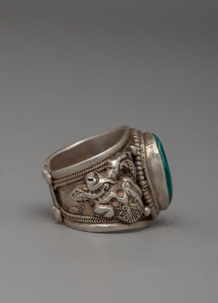 Handmade Tibetan Silver Ring with Turquoise Stone | Elegant 92.5% Sterling Silver
