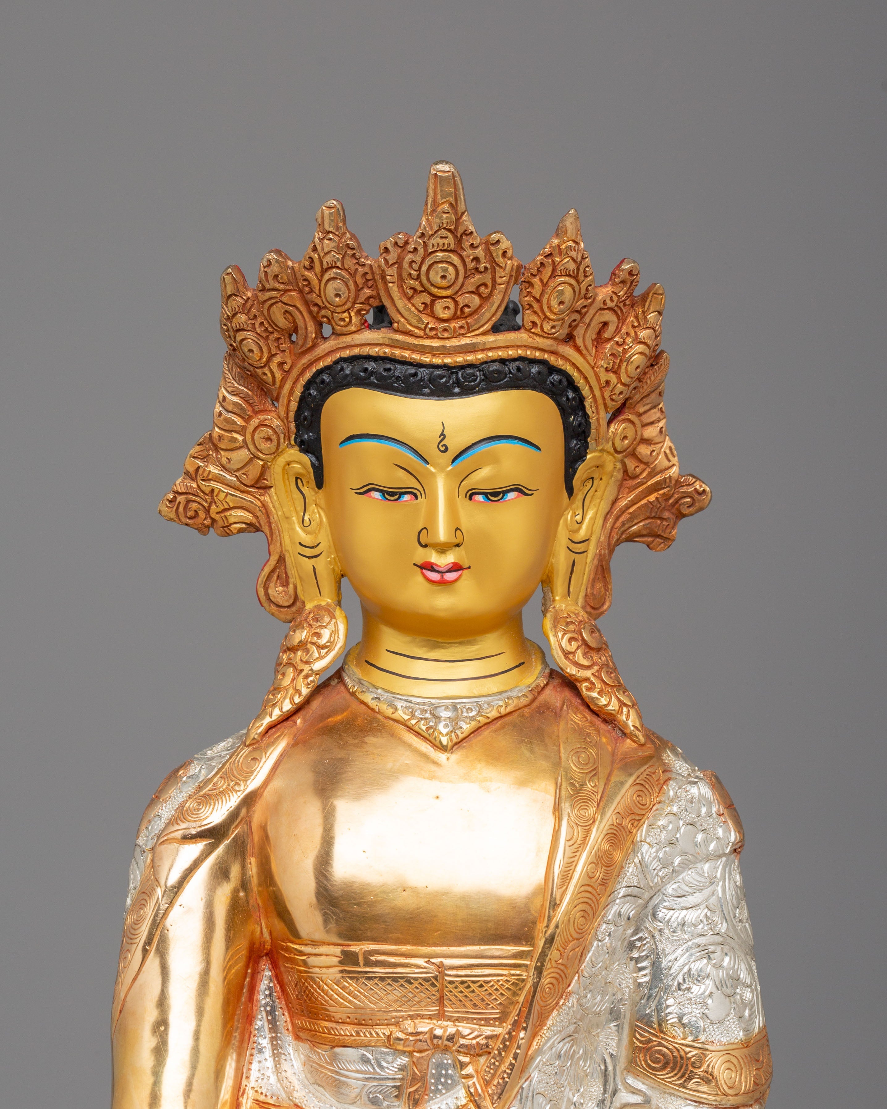 Buddhist Crown Shakyamuni Buddha Statue | Handcrafted Tibetan Deity Sculpture