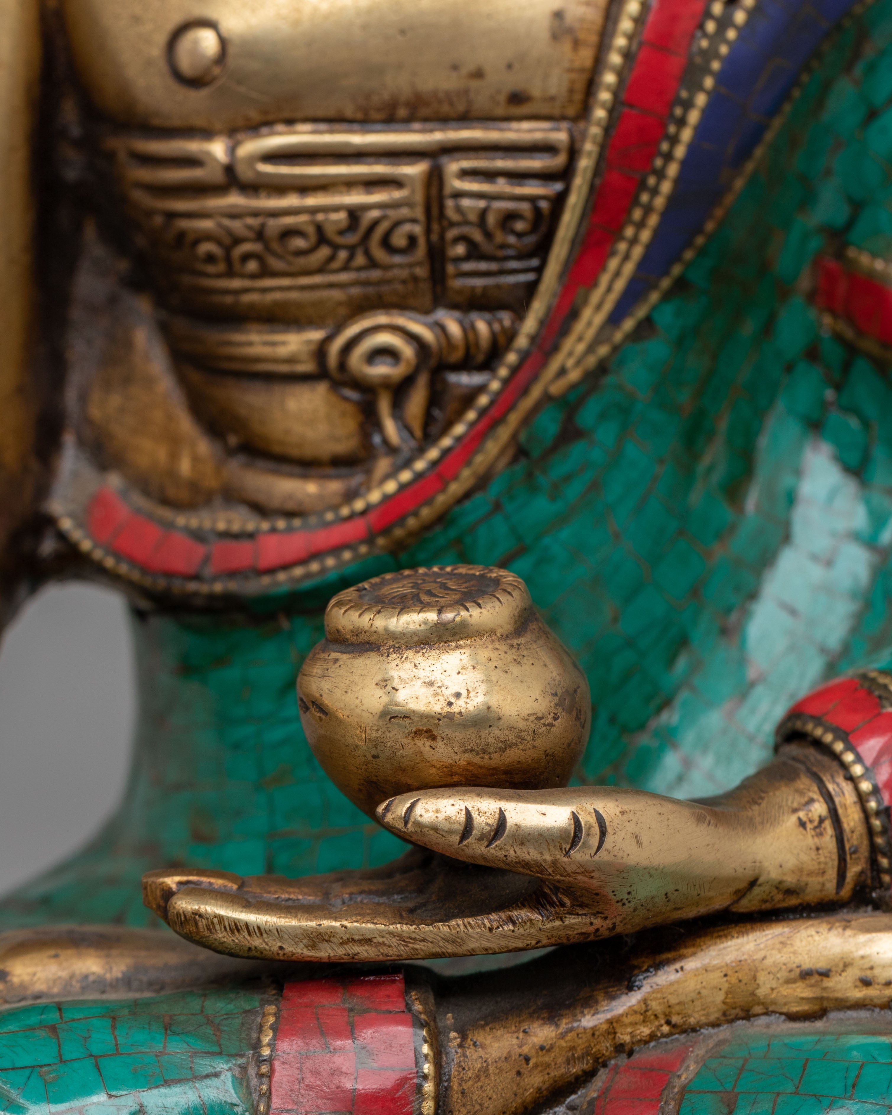 Scared Shakyamuni Buddha Statue | Handcrafted Brass Statue with Gemstones