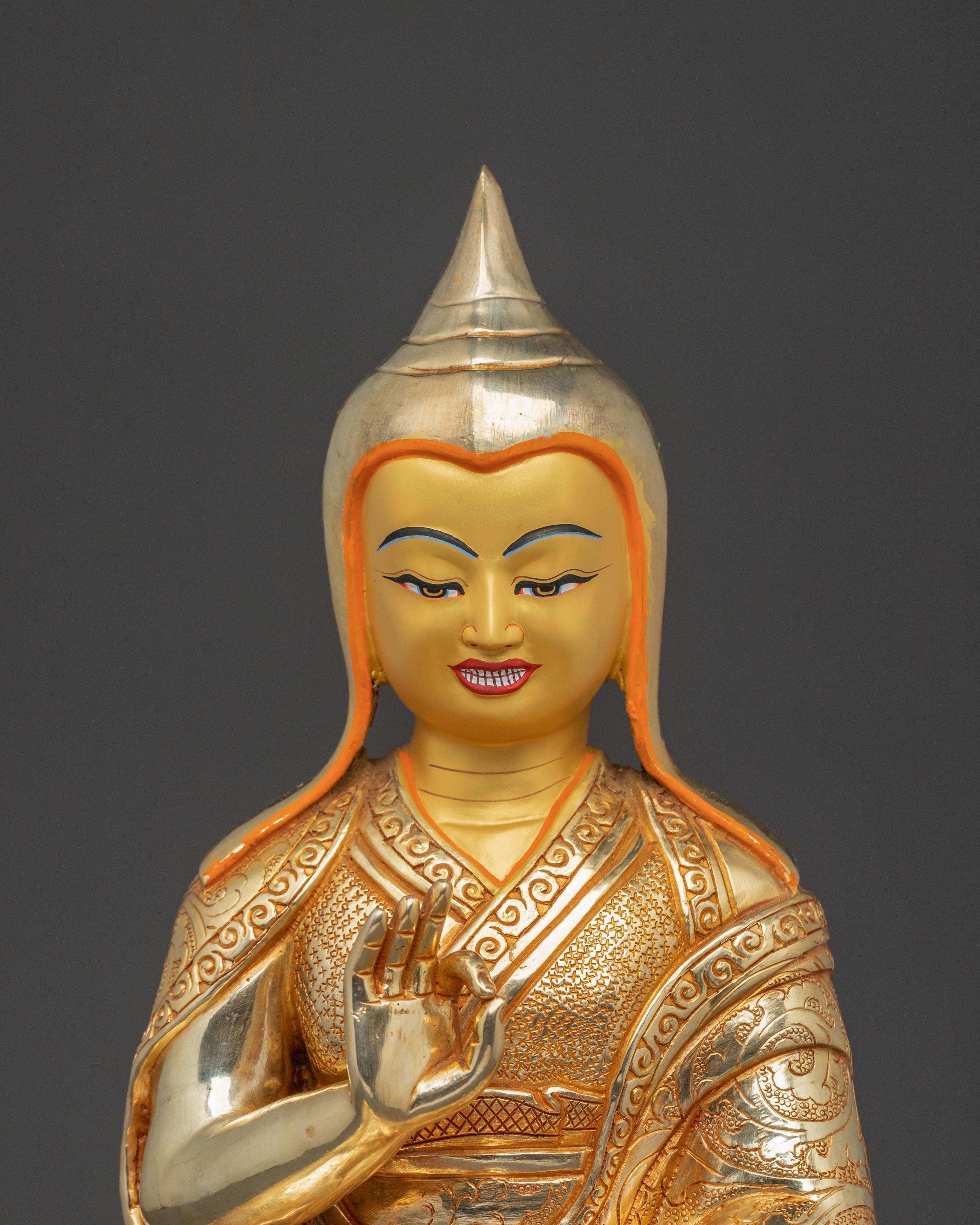 Buddhist Scholar Santaraksita Statue | Gold Plated Buddhist Scholar Altar Decor