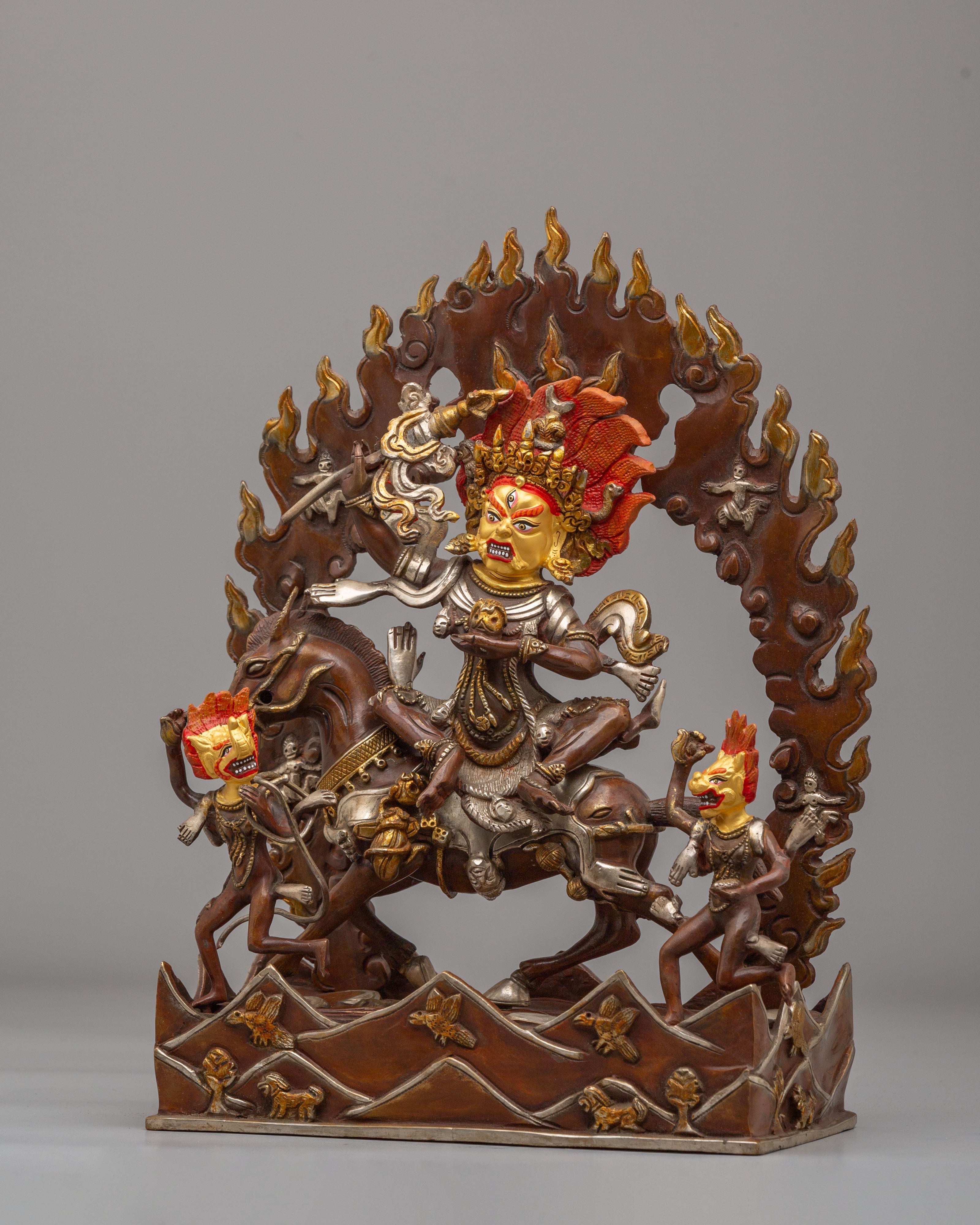 Palden Lhamo Wrathful Deity Statue | 24K Gold Plated Tibetan Protector Sculpture