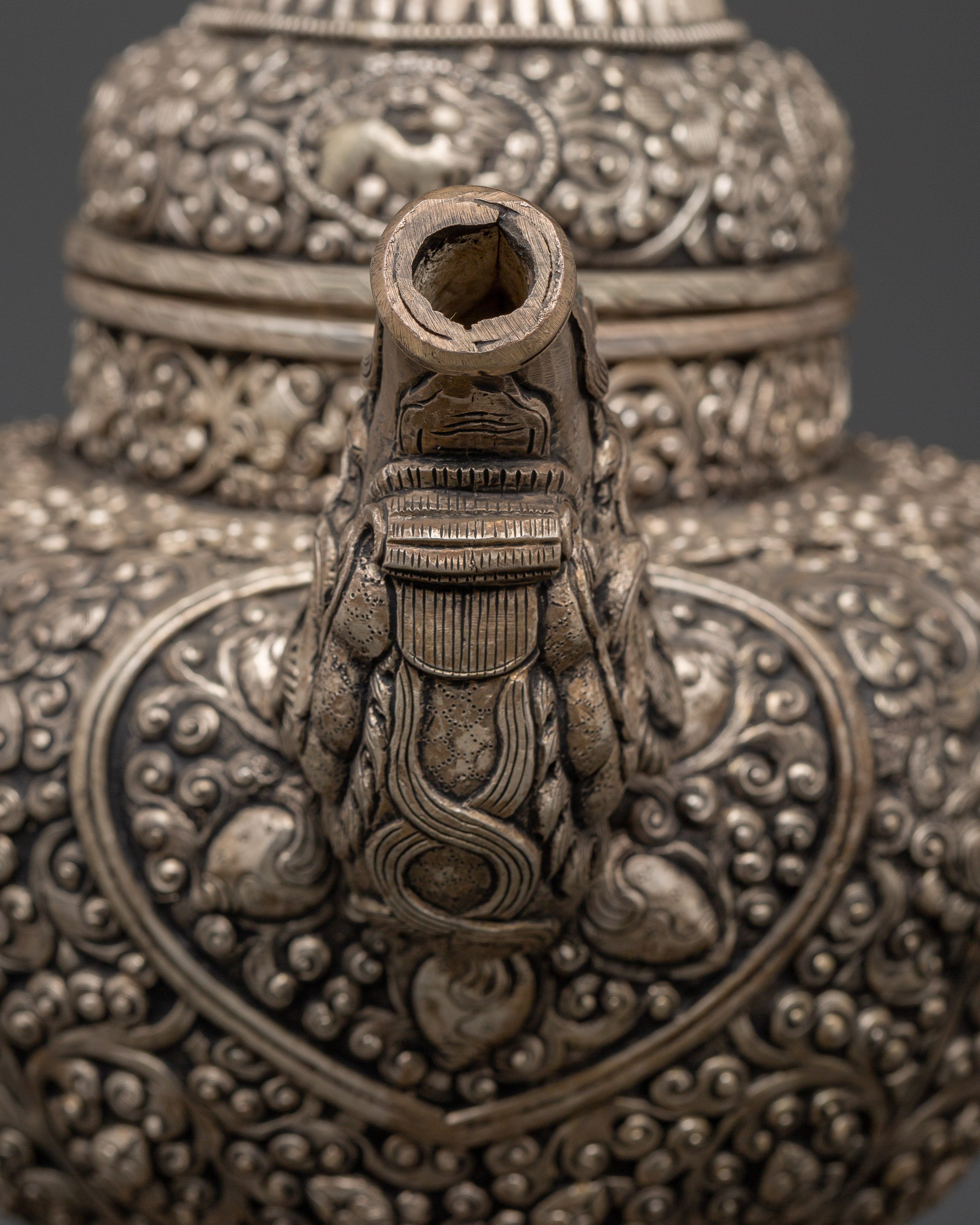Tibetan Silver Plated Teapot | Spiritual Home Decor