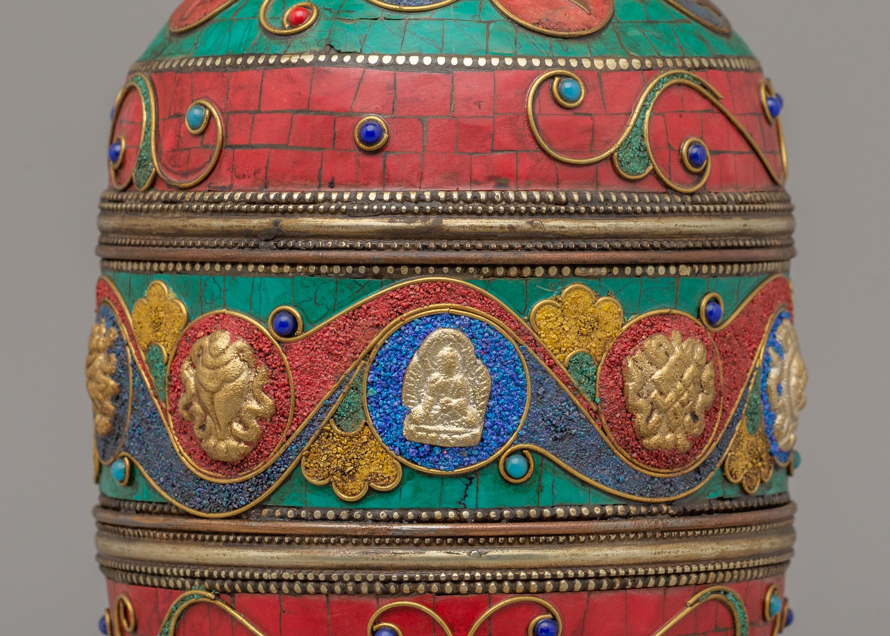 Handmade Blessing Prayer Wheel | Shakyamuni Buddha and Auspicious Symbol Design