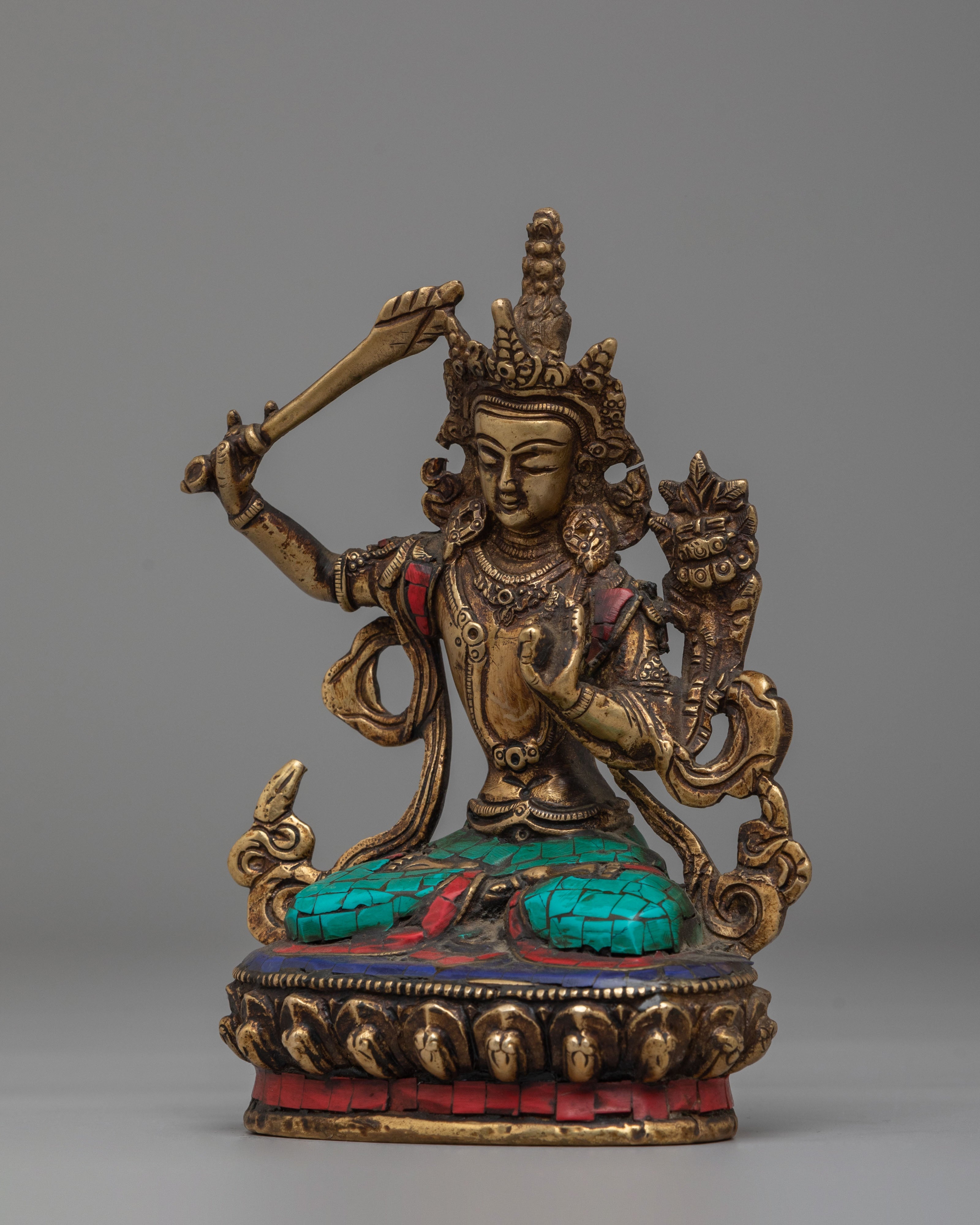 Buddhist Manjushri Handmade Statue | Spiritual Tibetan Decor