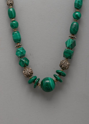 Handcrafted Gemstone Necklace with White Metal Accents | Traditional Himalayan Design