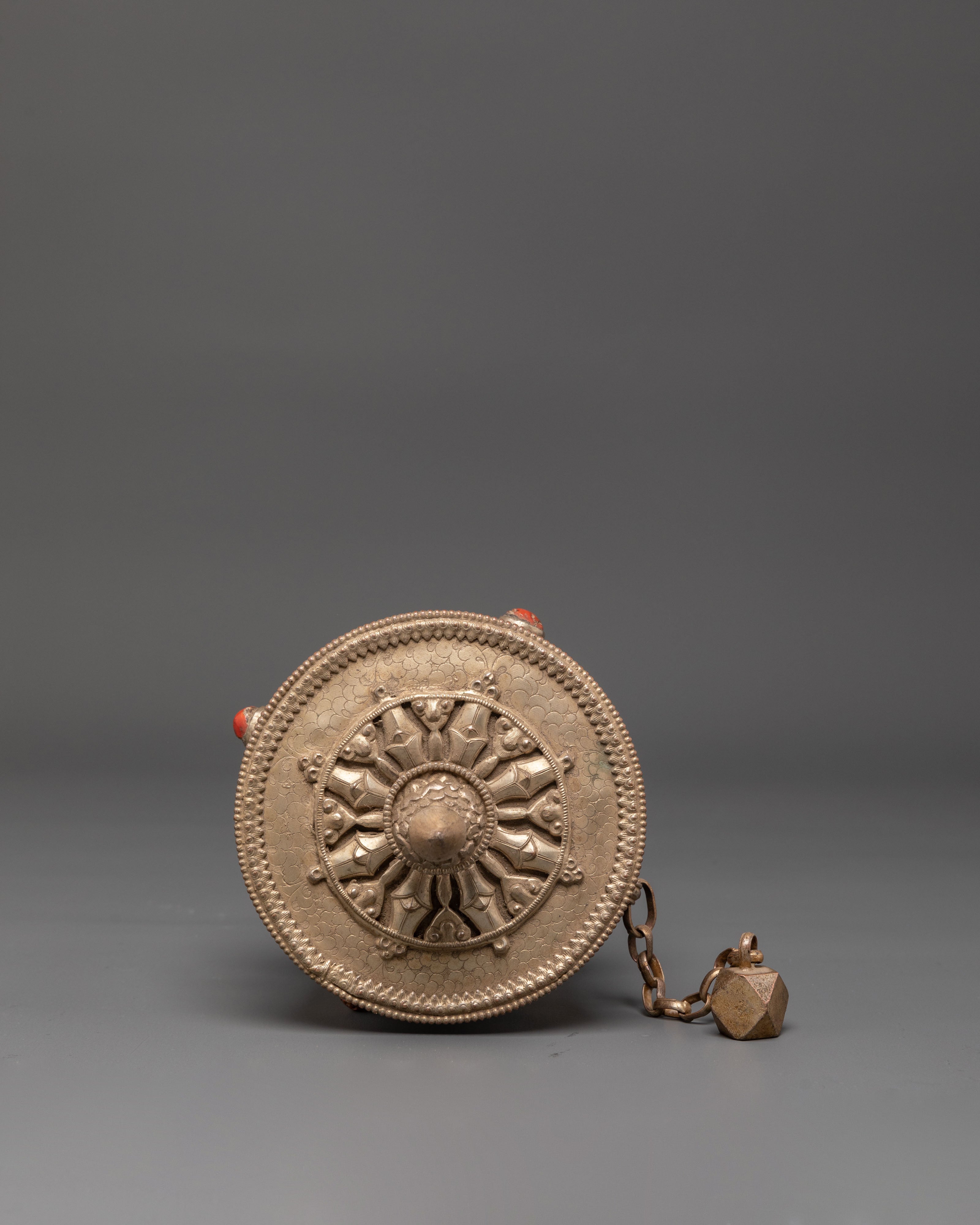 Silver Plated Buddhist Prayer Wheel | Tibetan Spiritual Wheel