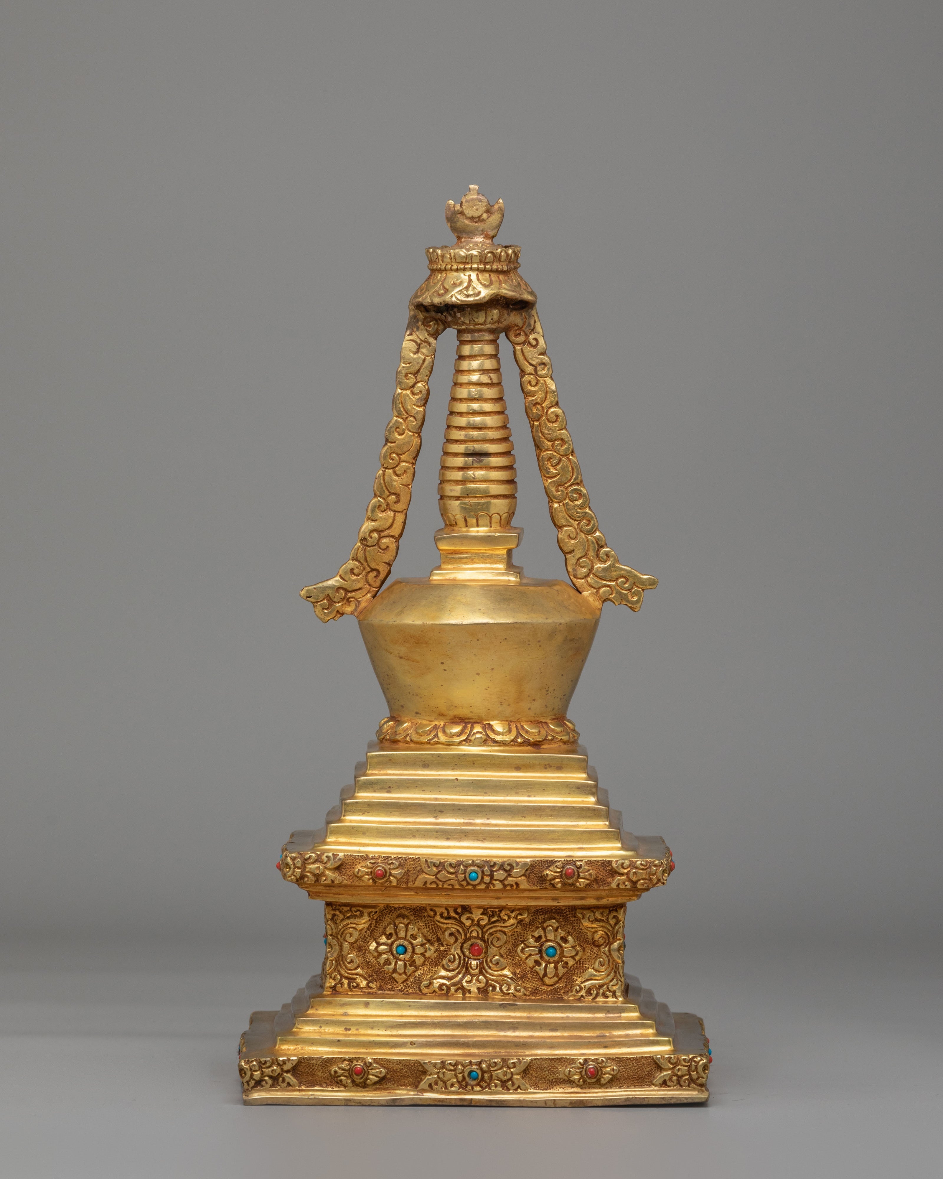 Handmade Sacred Enlightenment Stupa | Gold Plated Buddhist Decor