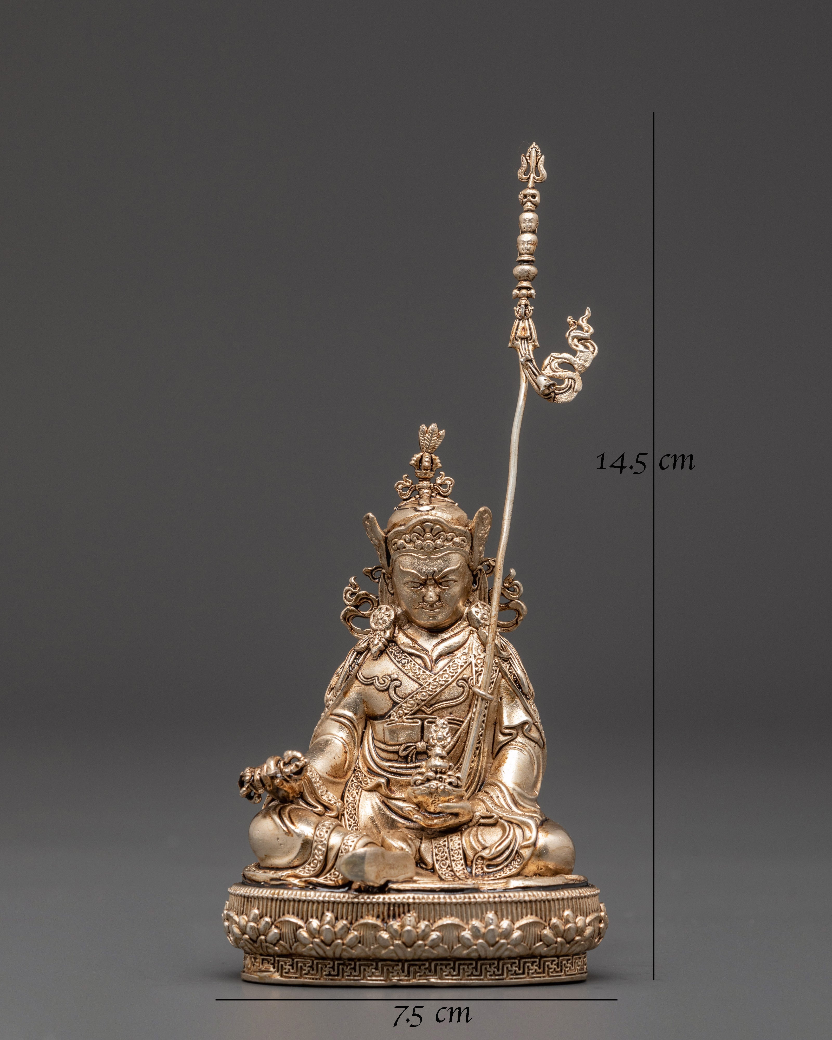 Silver Plated Padmakara Statue | Tibetan Vajra Master