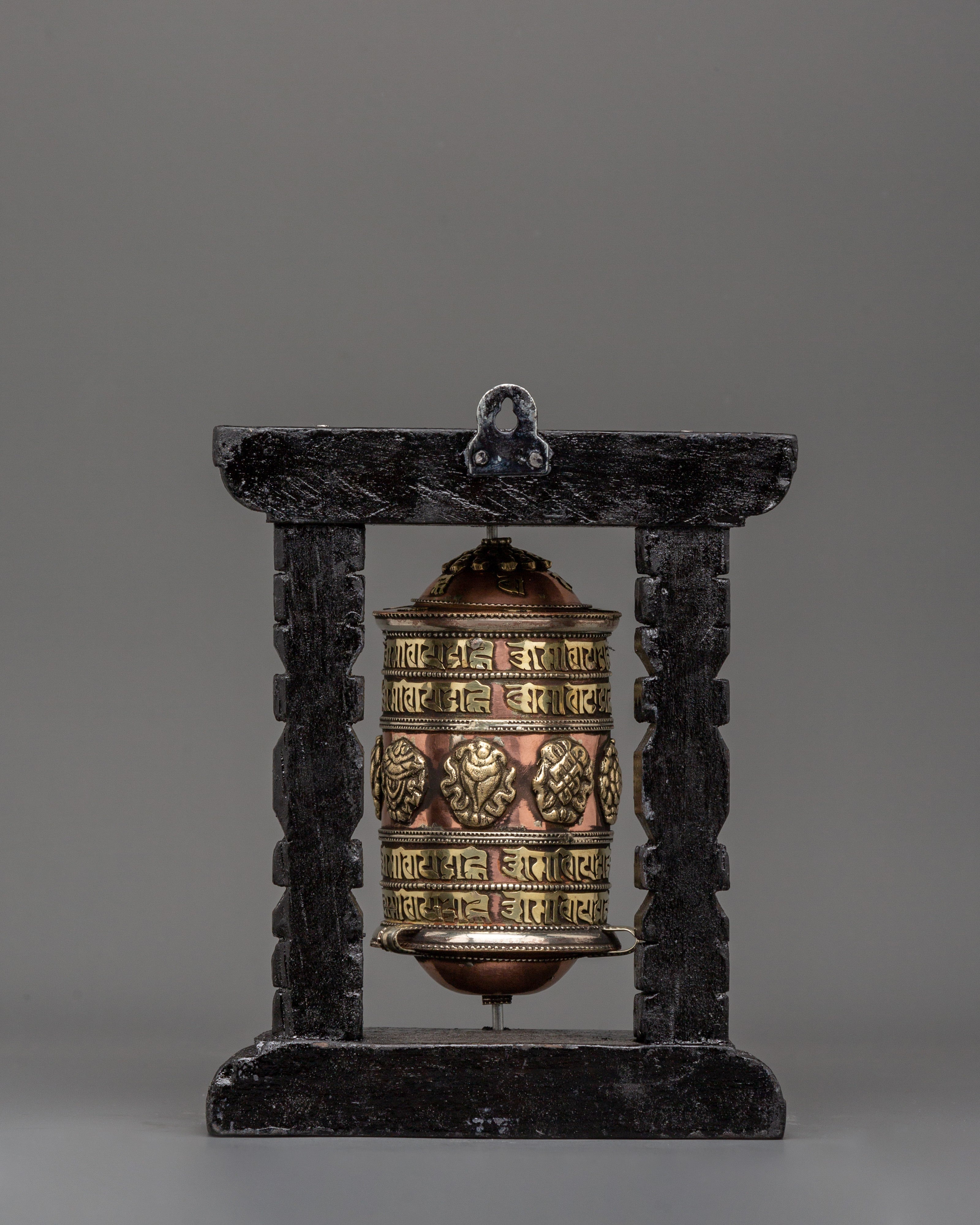Sacred Tibetan Prayer Wheel | Wood Frame for Ritual Use