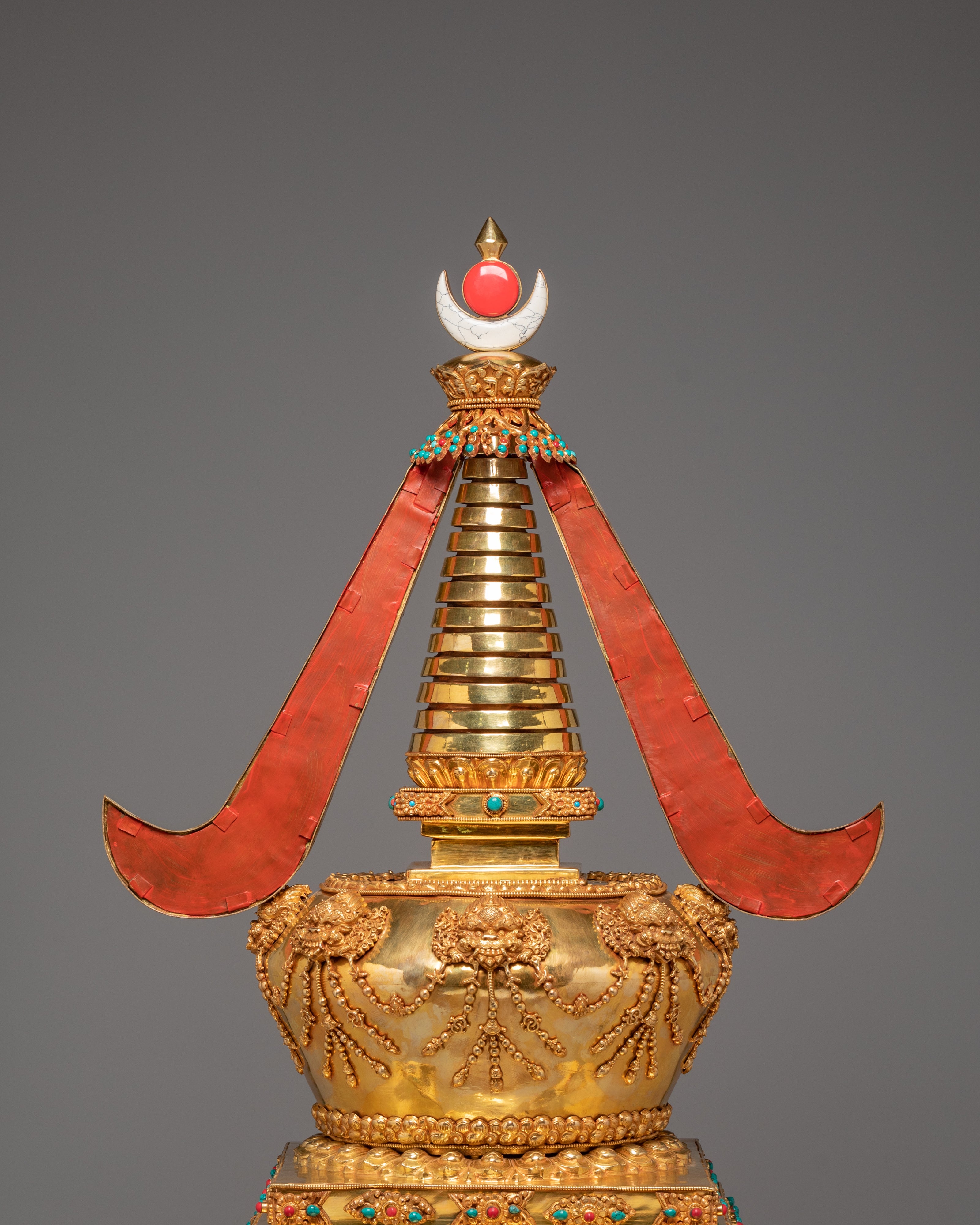 Spiritual Tibetan Copper Stupa | Gold-Plated Buddhist Statue for Peace