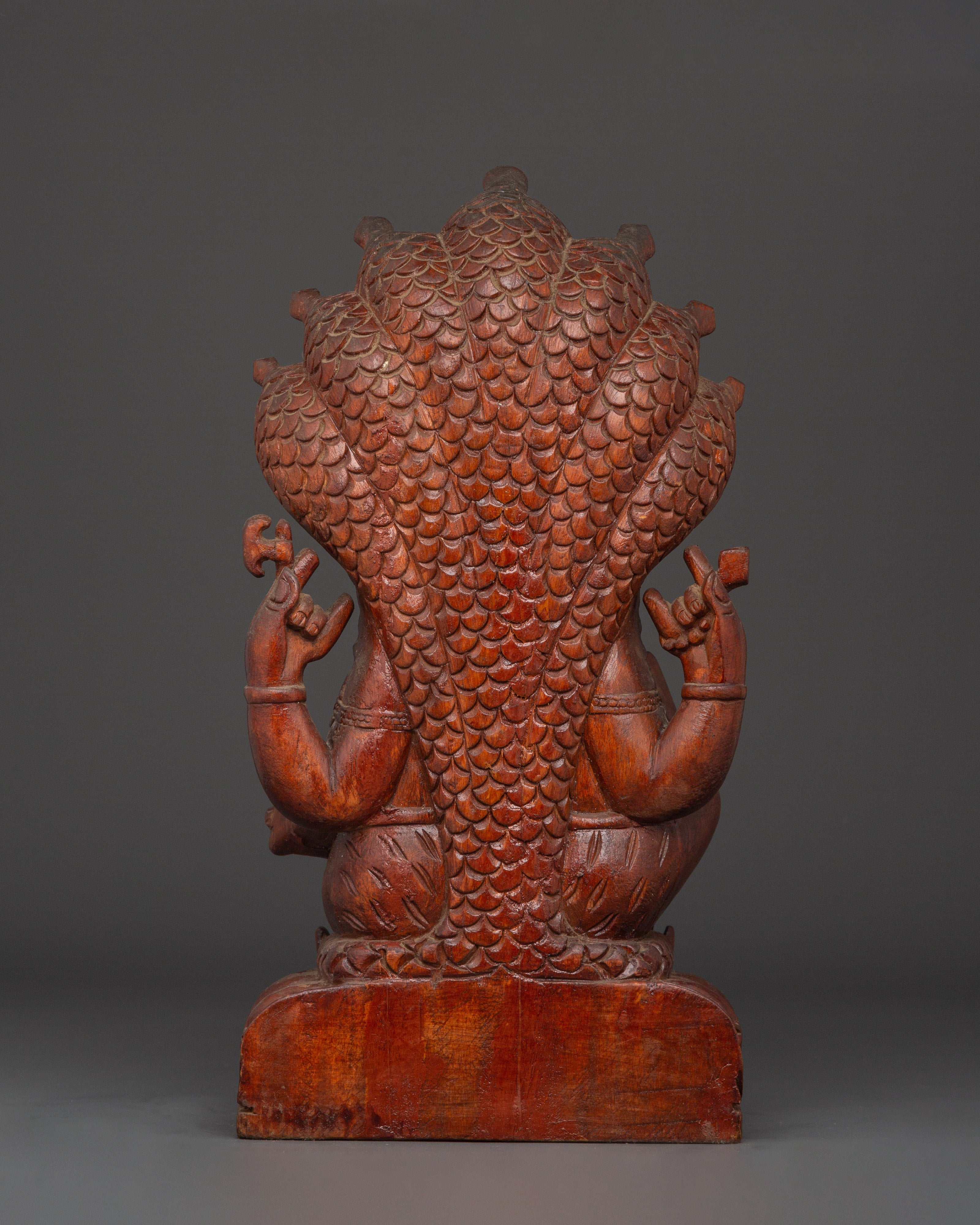 Handcrafted Wooden Ganesha Sculpture | Hindu Elephant Deity Figurine