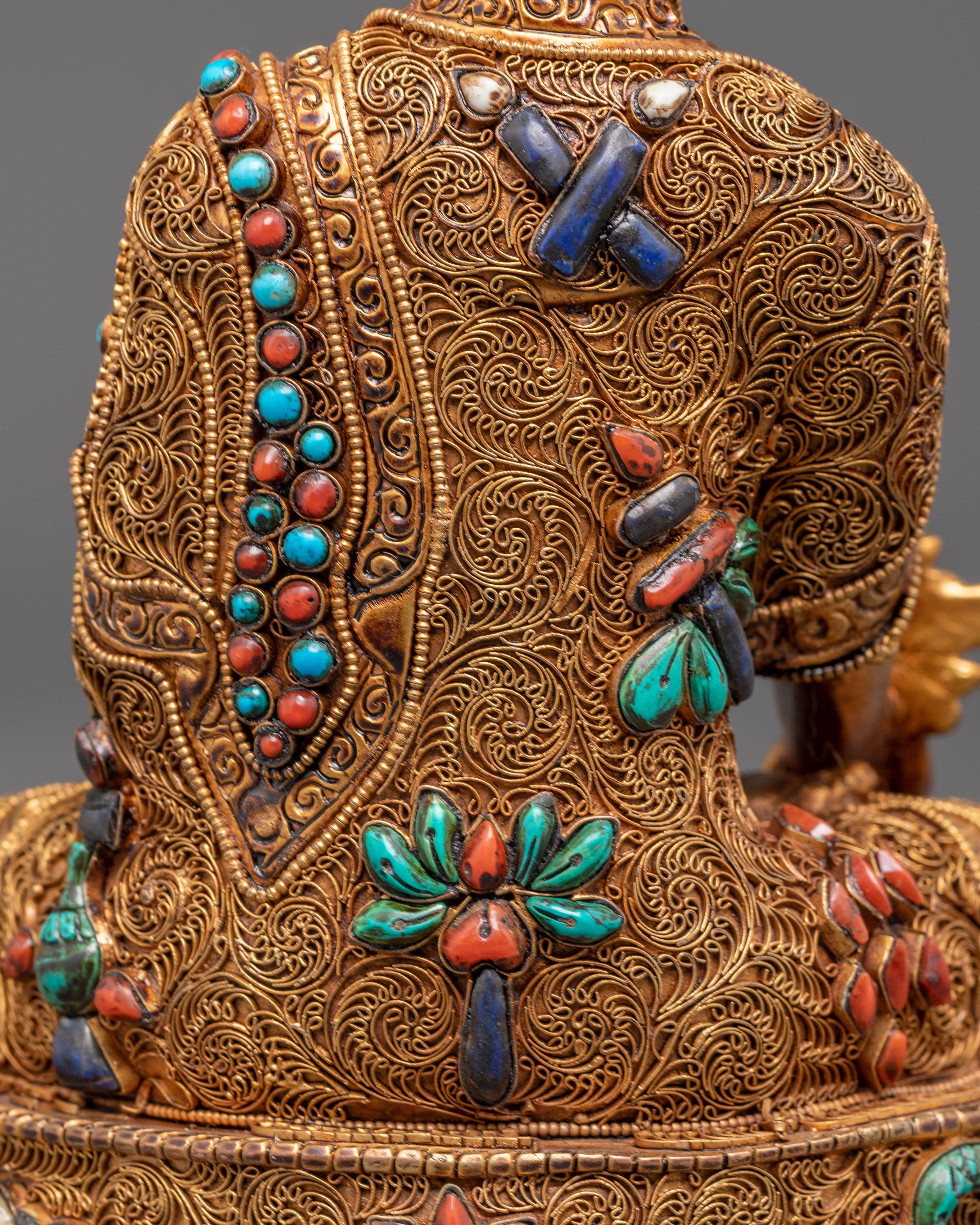 Spiritual Healing Buddha Bhaiṣajyaguru Statue | Gold Plated Copper Sculpture