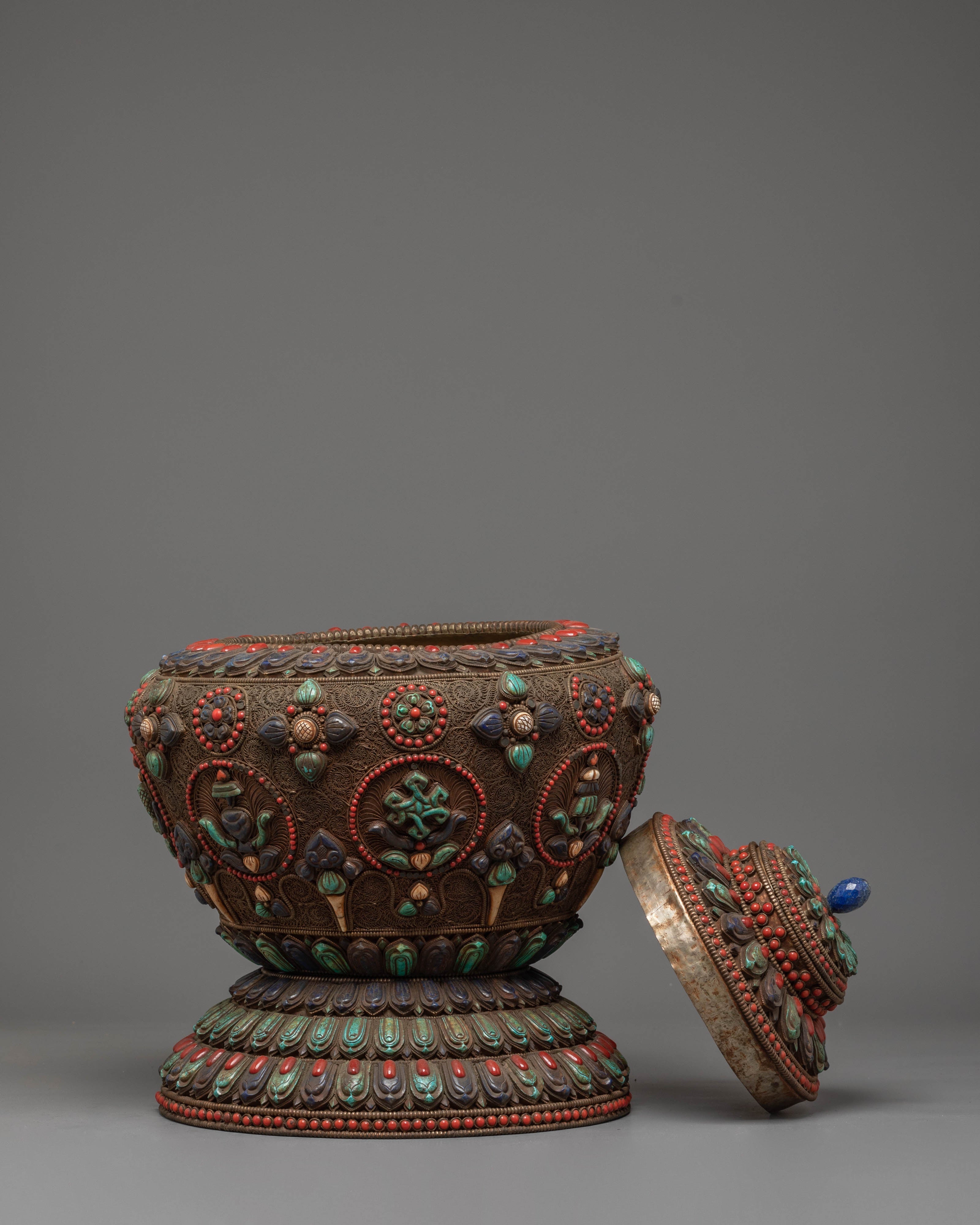 Tibetan Buddhist Rice Pot | Himalayan Offering Vessel Decor