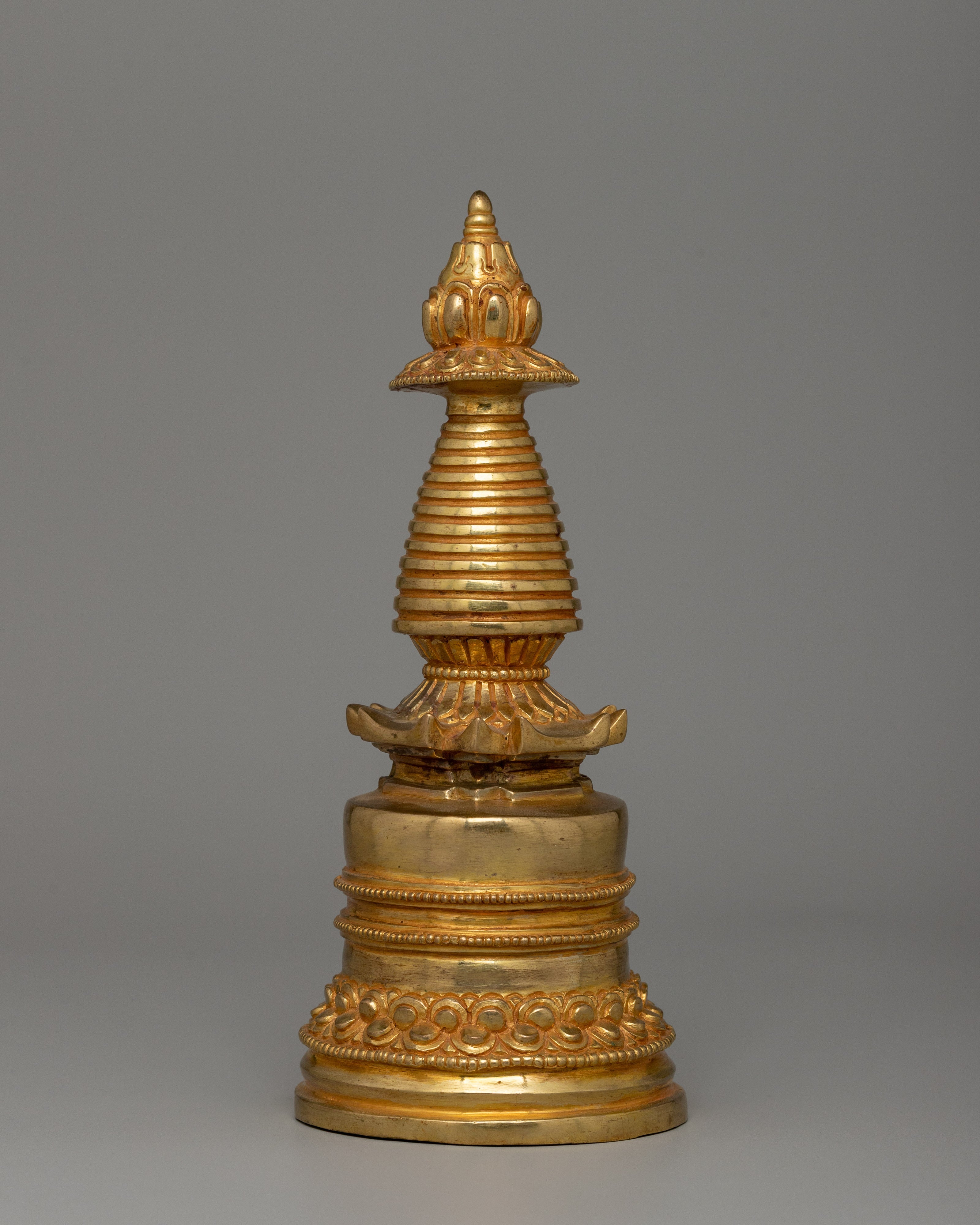 Gold-plated Copper Stupa for Altar | 18cm Sacred Buddhist decor
