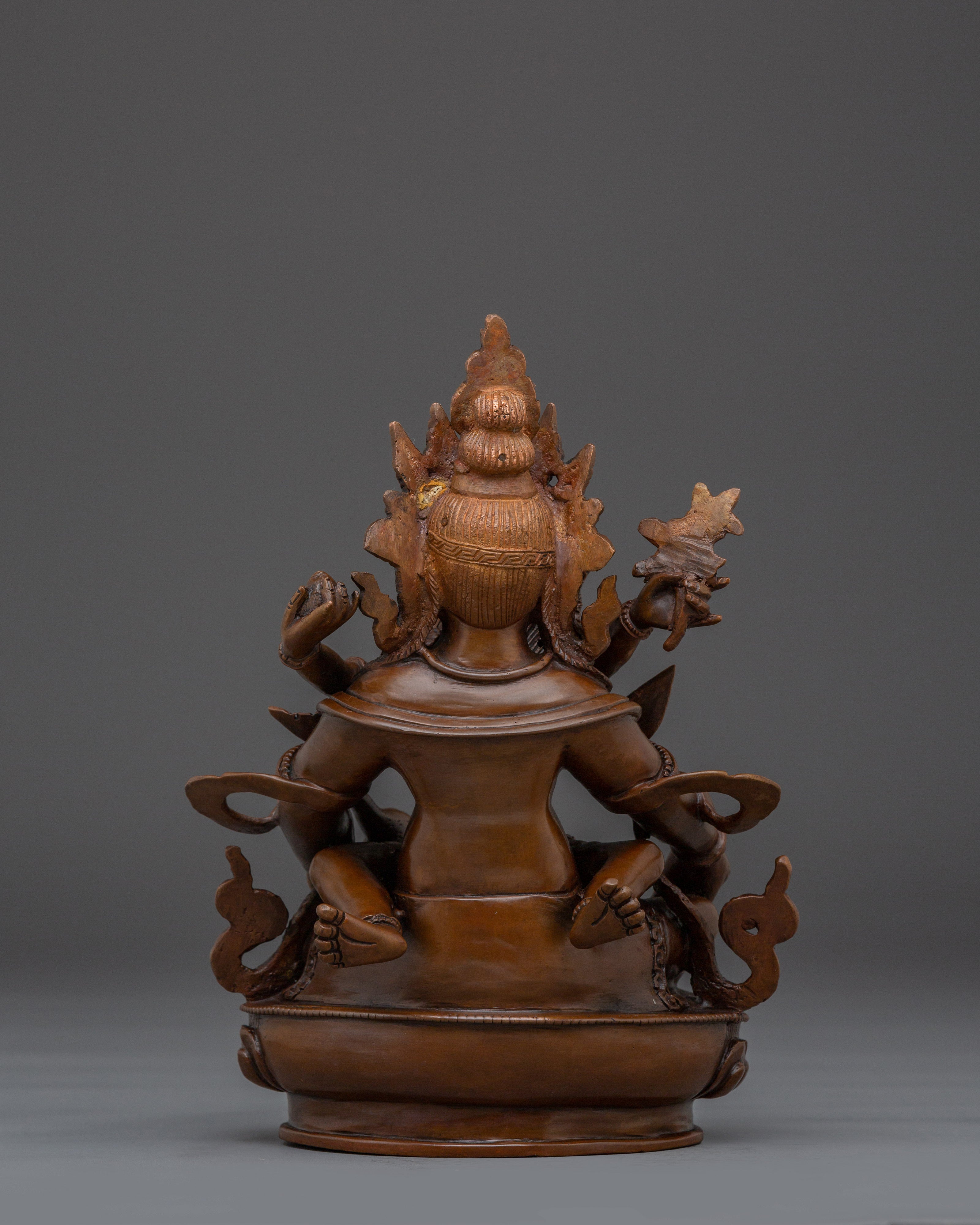 Green Dzambhala with Consort Oxidized Statue | Symbol of Wealth