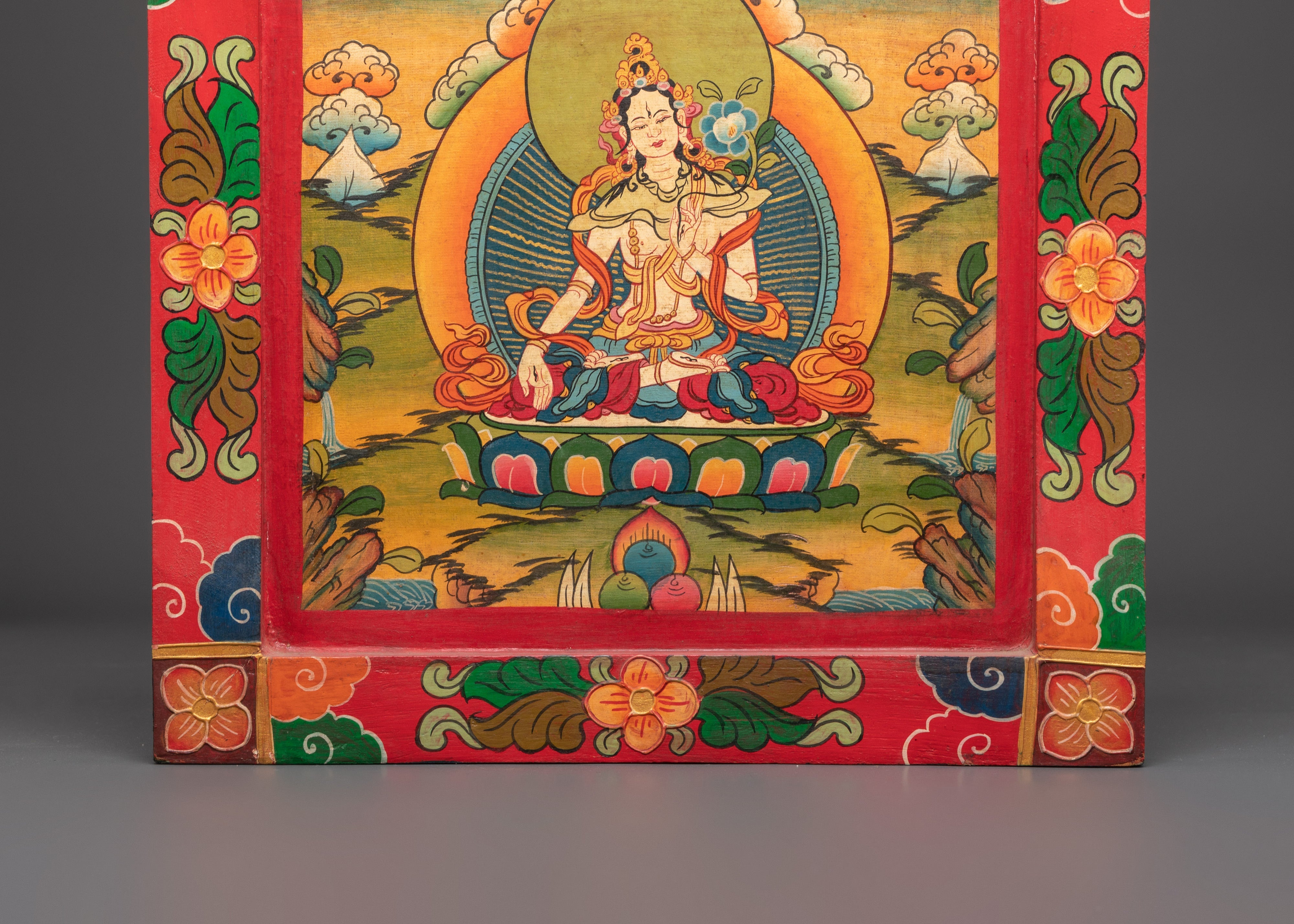 Handcrafted White Tara Wall Art | Tibetan Spiritual Goddess Painting on Wood