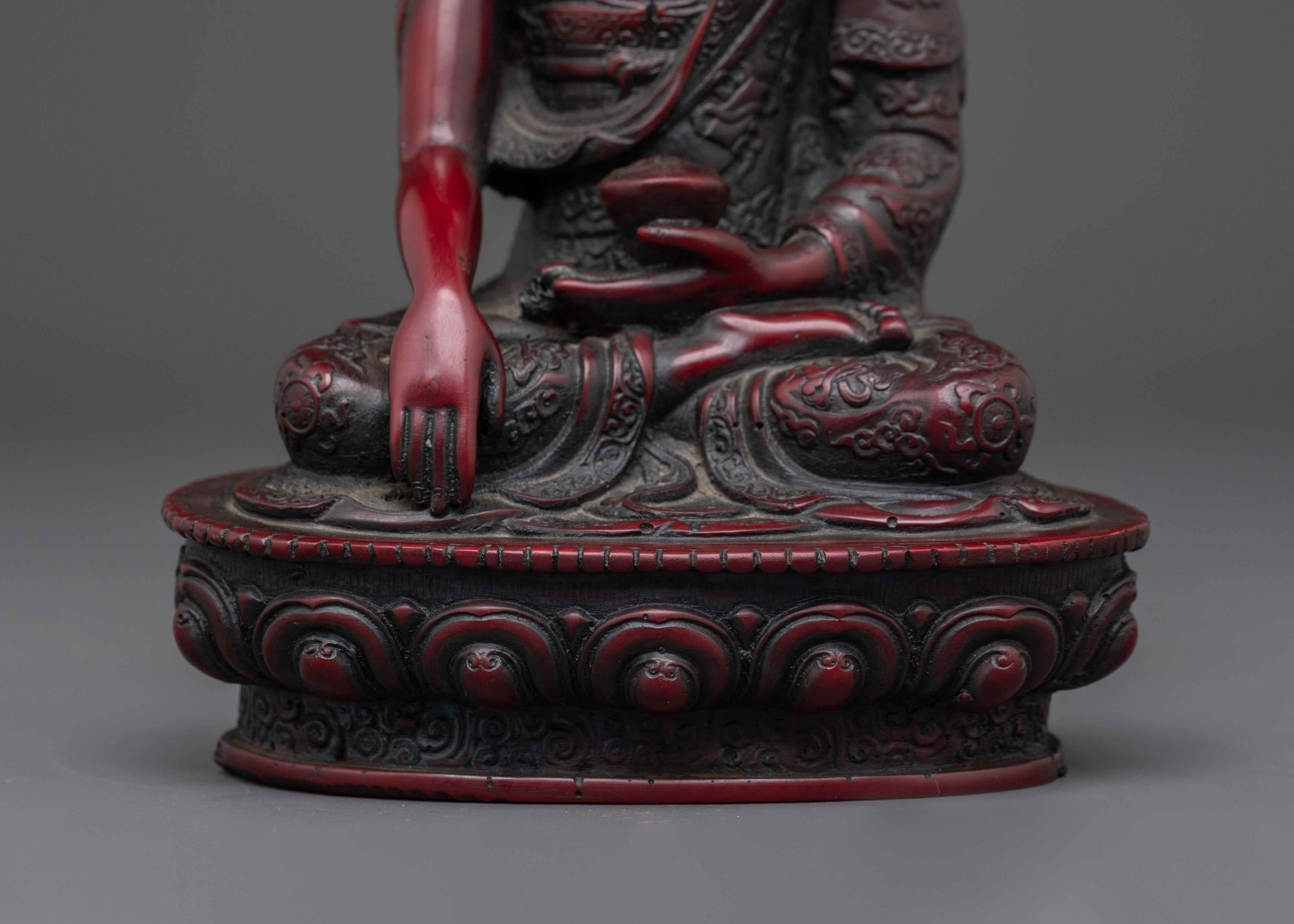 Sacred Shakyamuni Buddha Sculpture | Ceramic Red Buddha Statue for Meditation