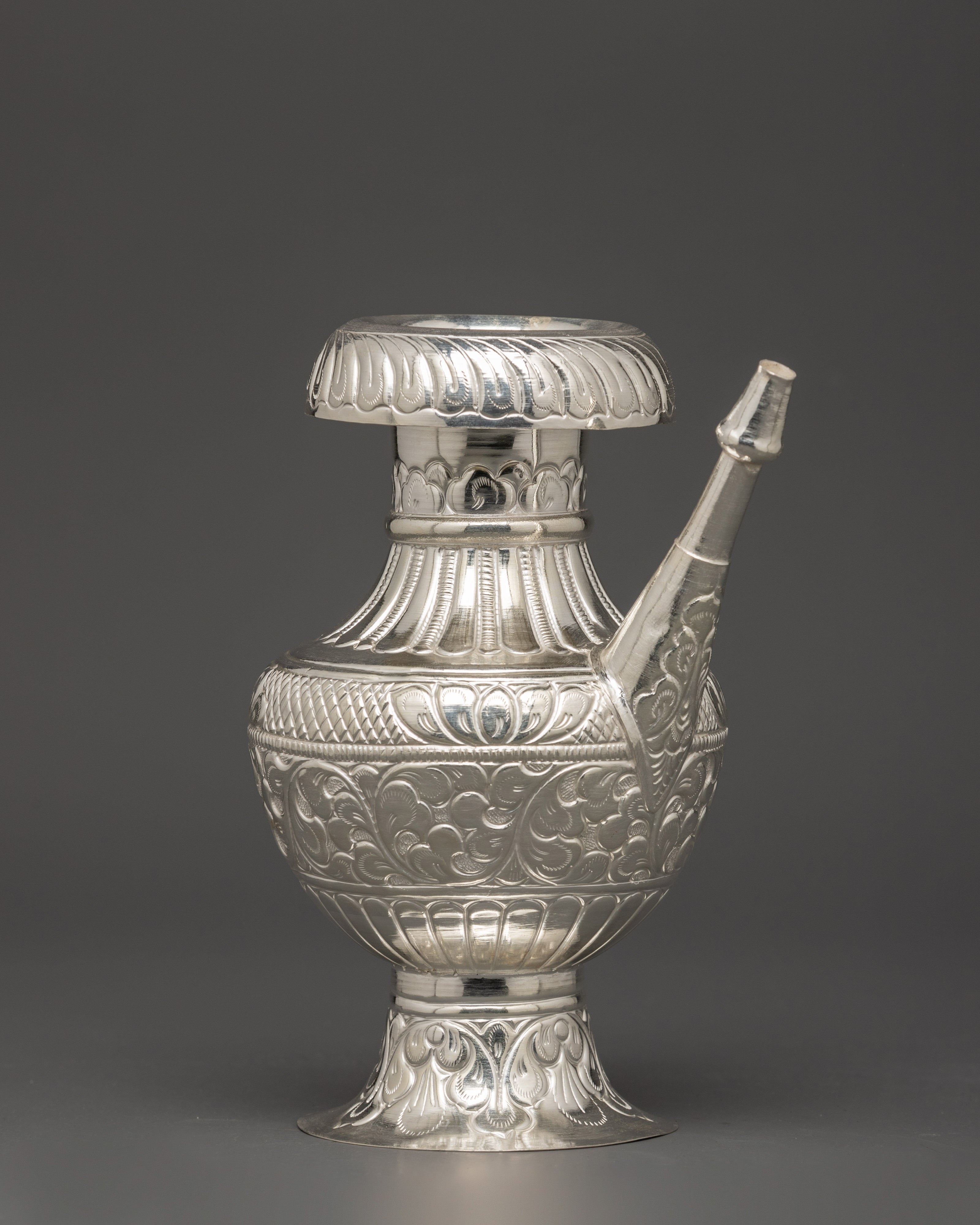 Pure Silver Karuwa with Floral Engraving | Buddhist Offering