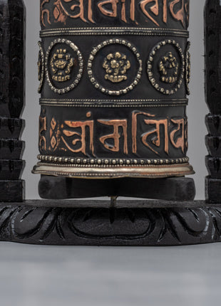 Sacred Buddhist Wooden Base Prayer Wheel | Perfect for Meditation and Ethnic Spiritual Decor