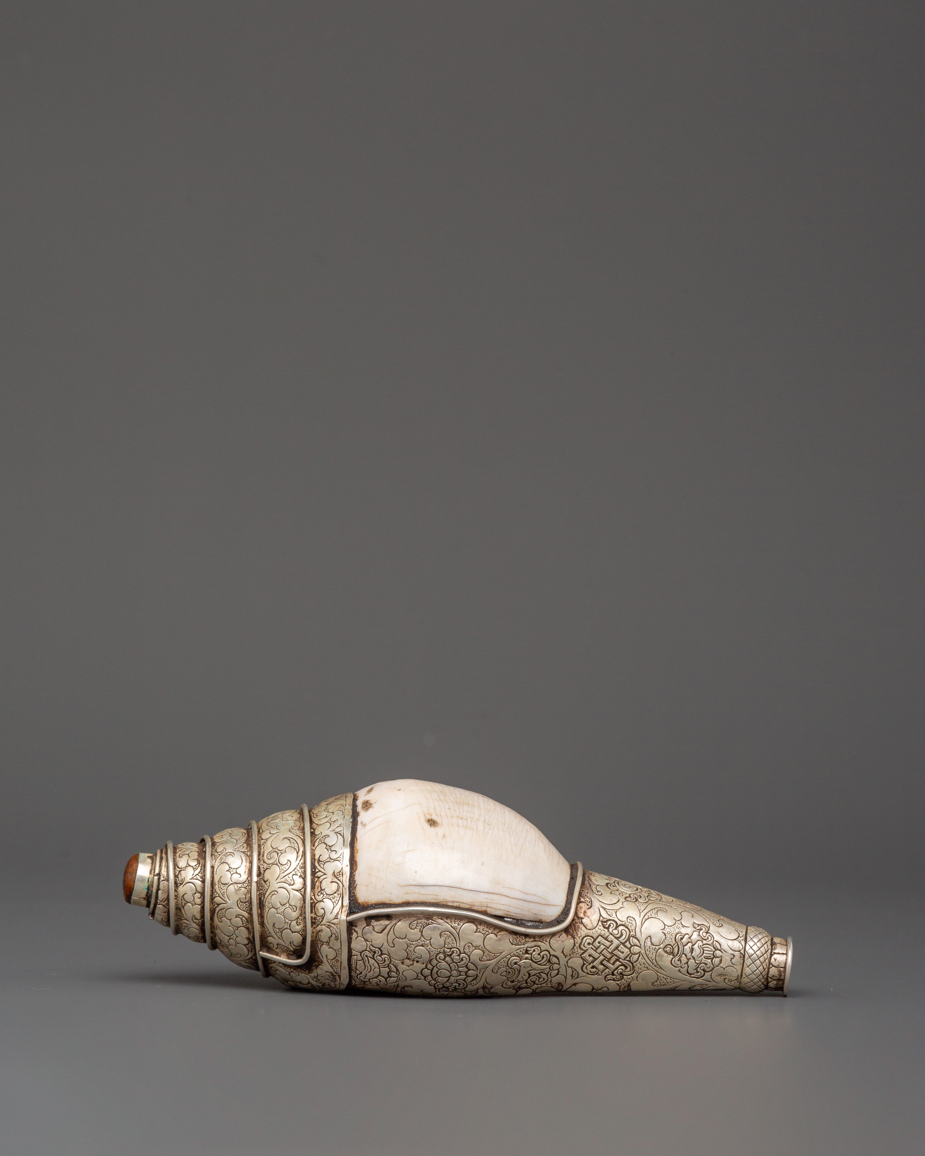Spiritual Pure Silver Conch | Handmade Tibetan Buddhist Conch Shell
