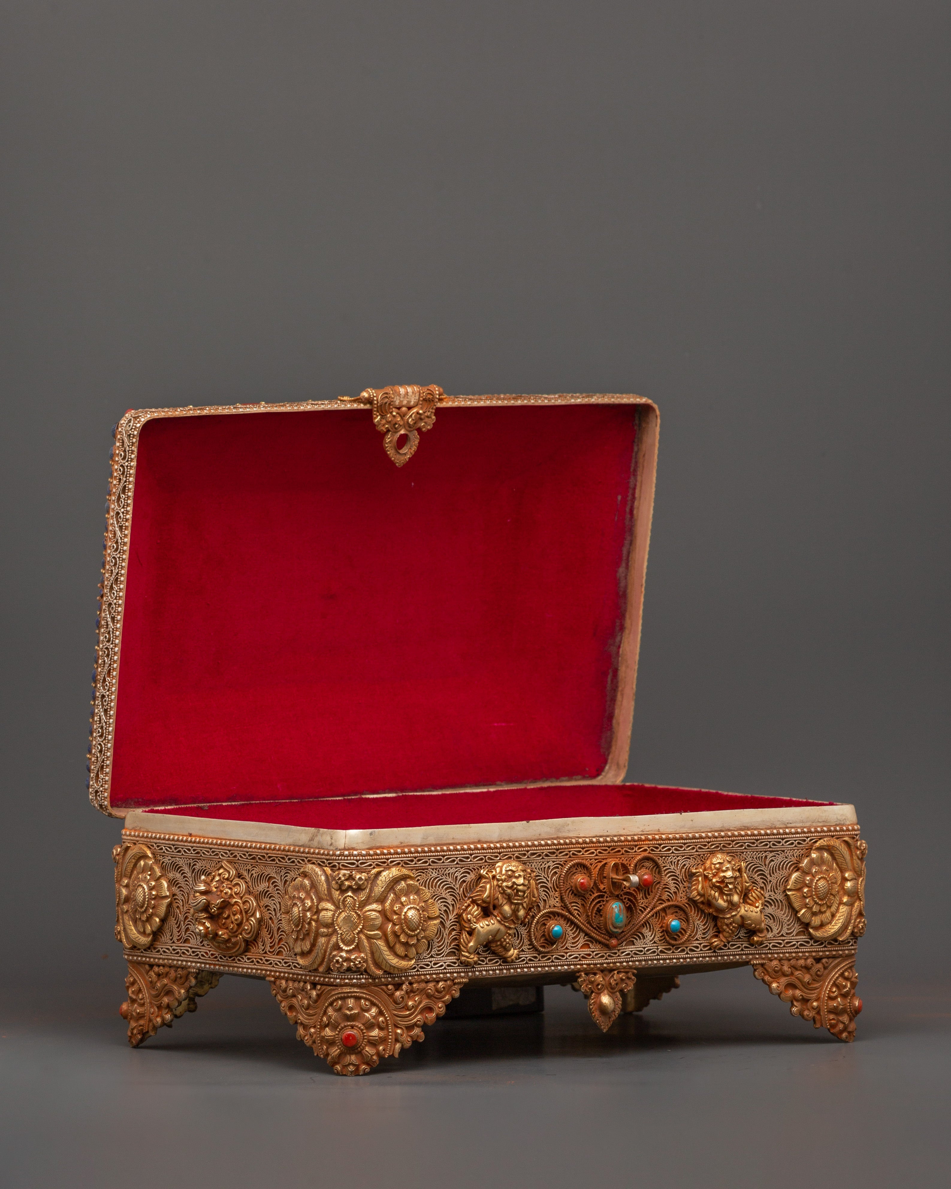 Tibetan Treasure Box with Turquoise and Coral | Buddhist Decor