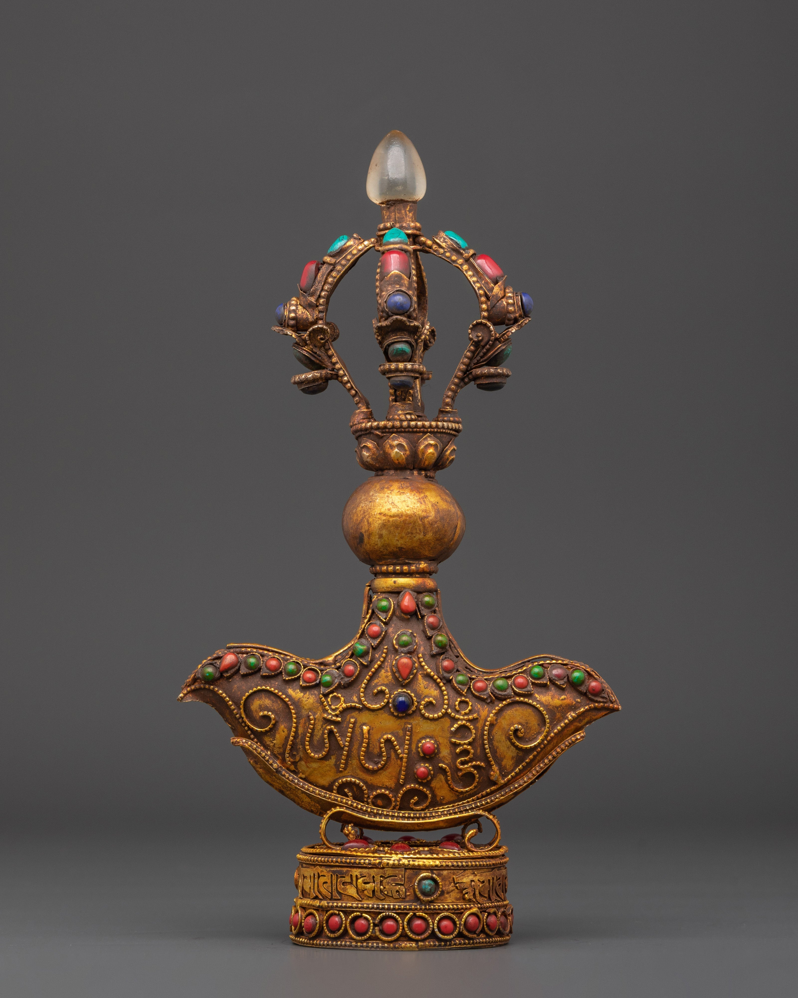 Handcrafted Kartika Ritual Knife | Spiritual Tibetan Altar Decor with Colorful Gems